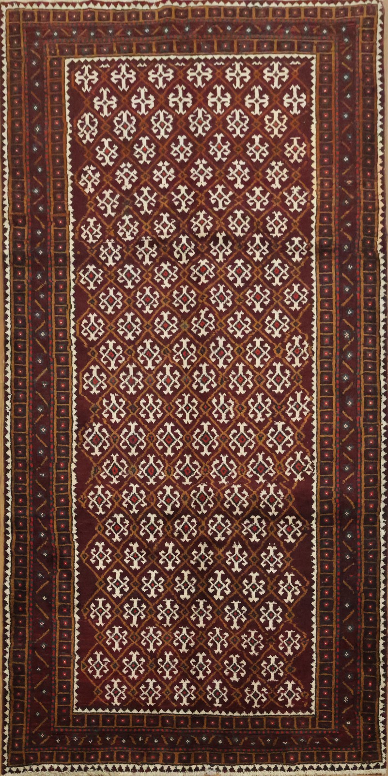 All-Over Design Geometric Area Rug 4×8 Hand-knotted Wool Tribal Style in Red