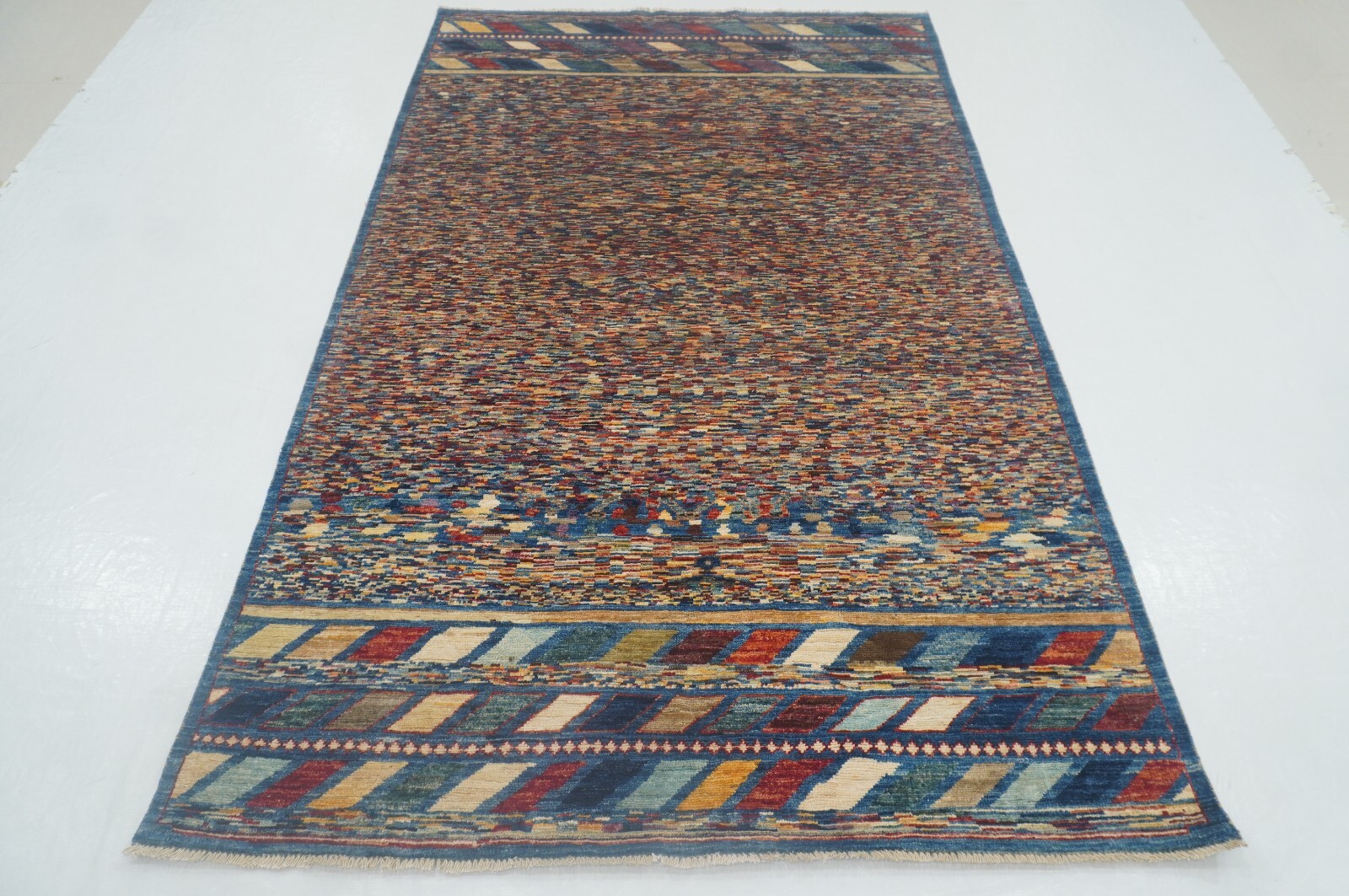 5 x 8 ft Blue Gabbeh Afghan Hand Knotted Wool Modern Area Rug