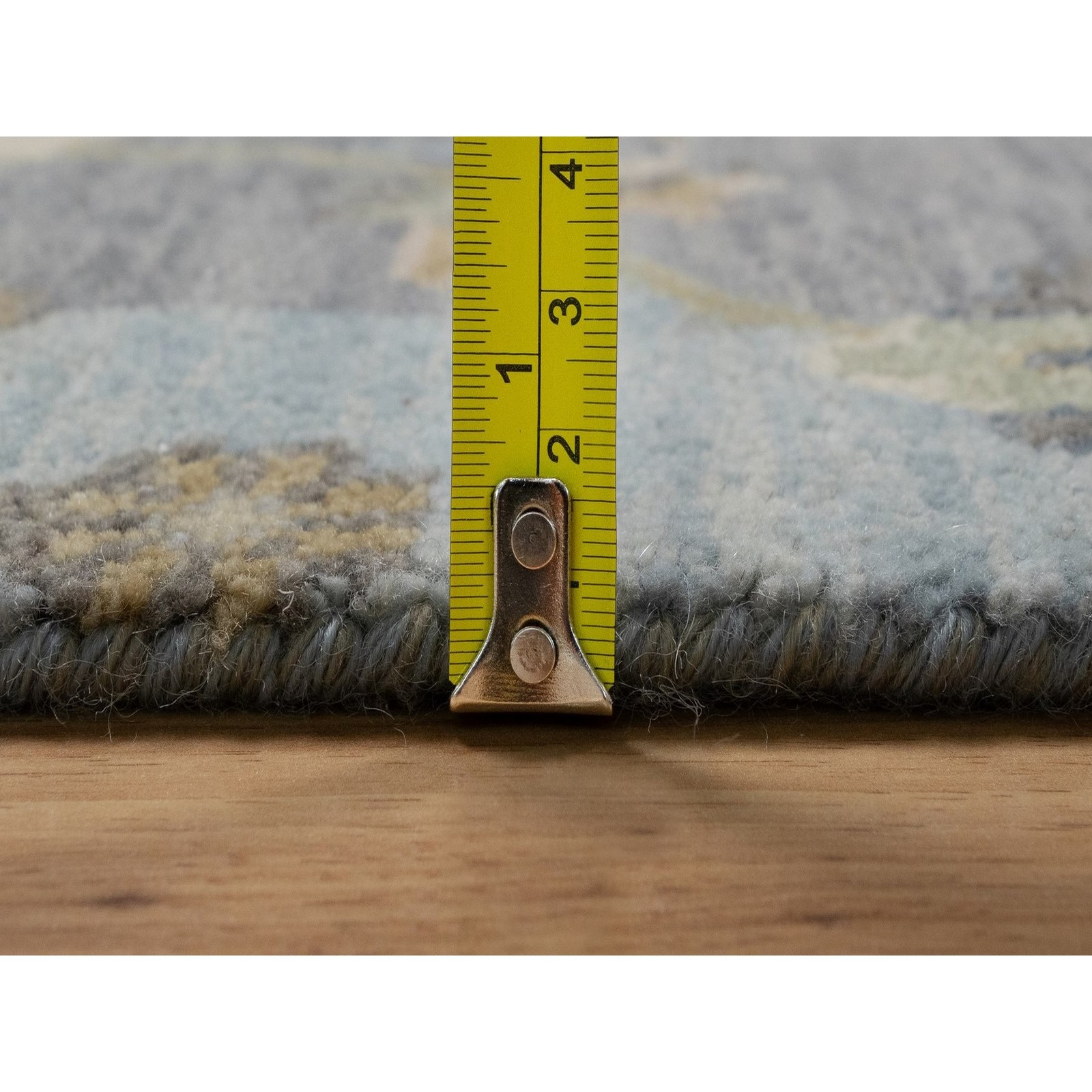 8’7″x12′ Silt Green Pure Wool Rug Oushak with Leaf Pattern Hand Knotted 91809
