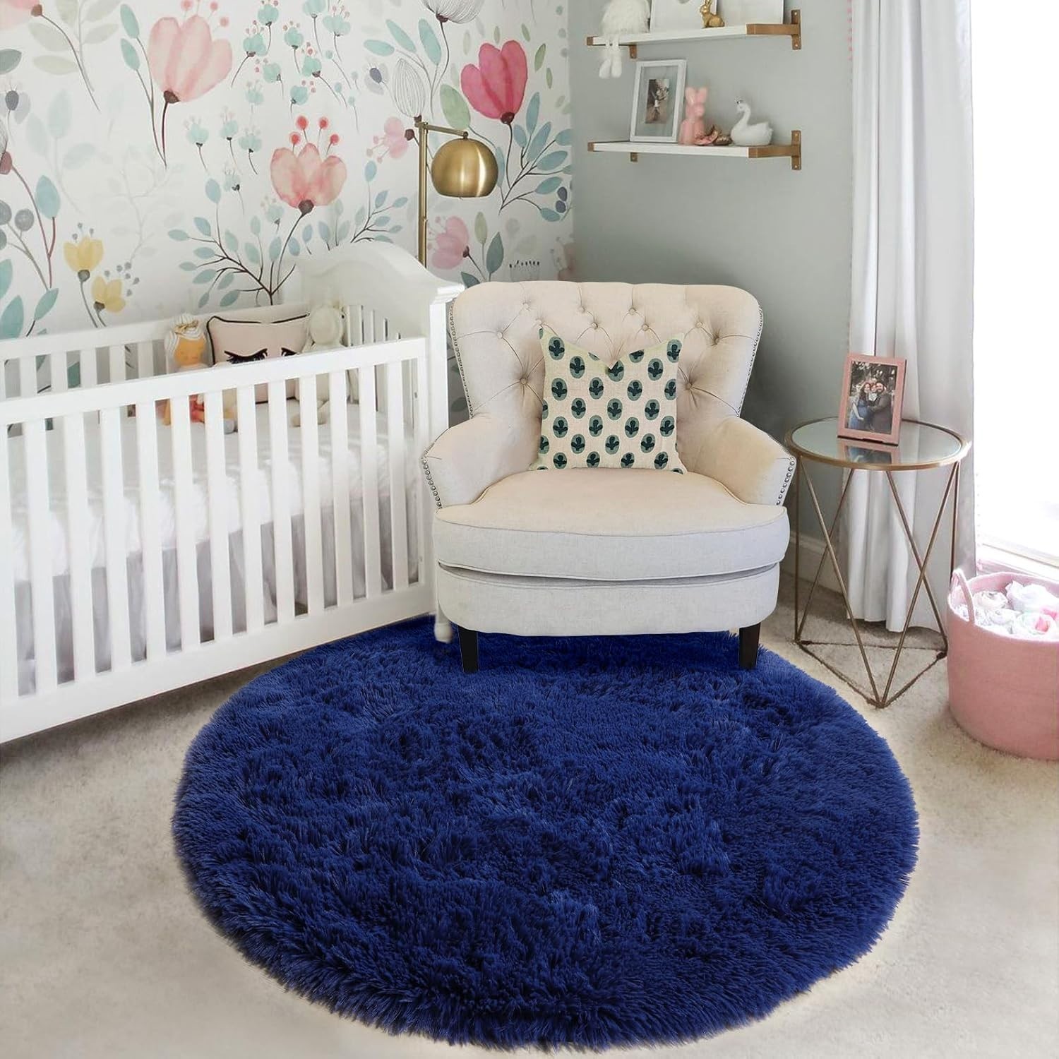 Classic Navy Blue Round Shag Rug 3Ft – Cozy Addition to Any Child’s Room