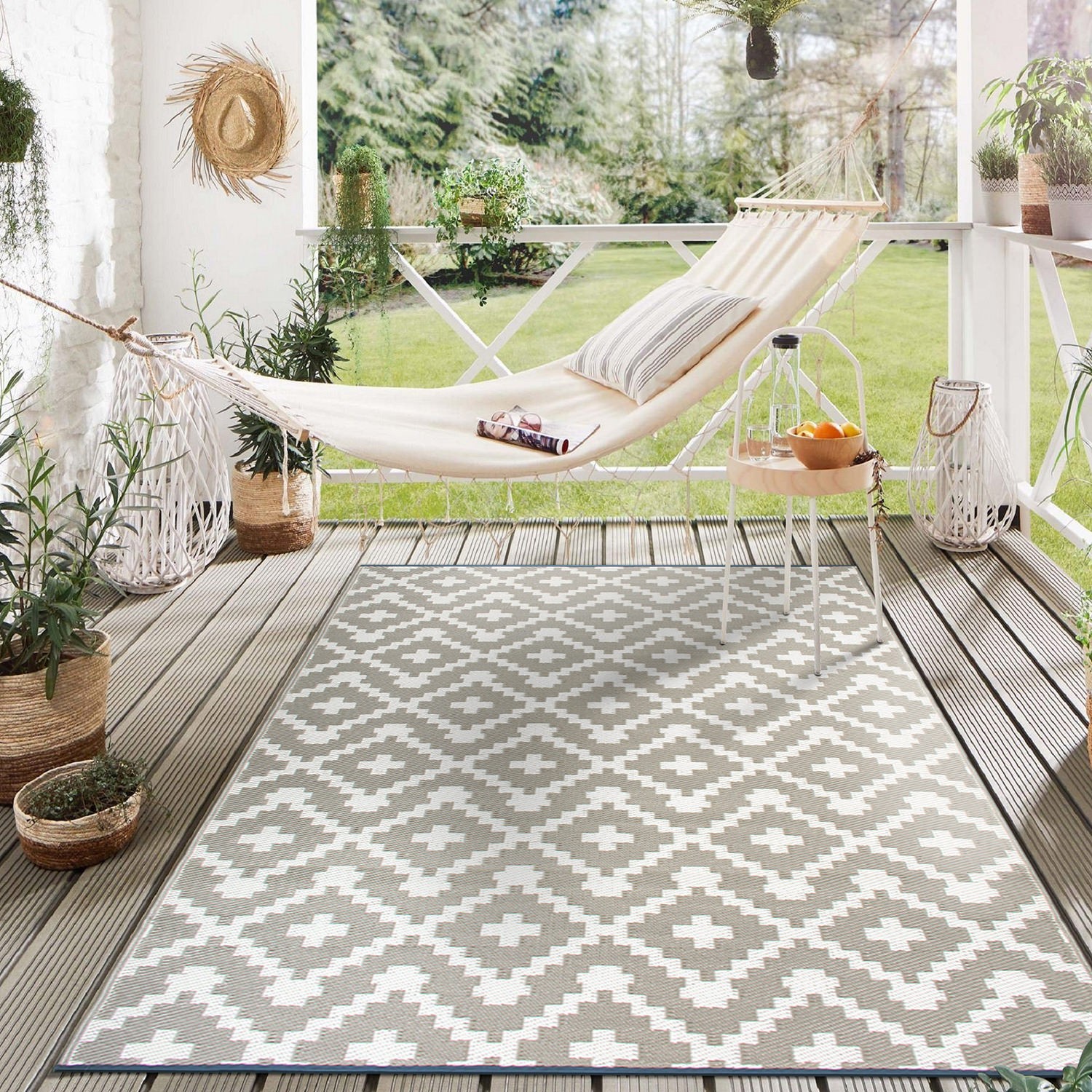Rugshop Indoor Outdoor Rugs Trellis Geometric Reversible Plastic Patio Rugs 3×5