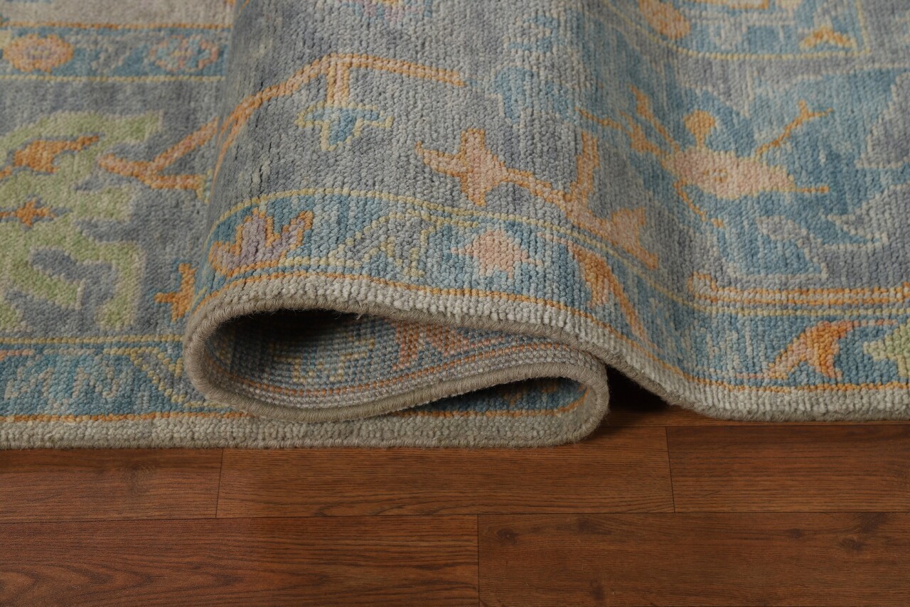 9×12 All-Over Floral Wool Hand-Knotted Oushak Rug Gray Blue
