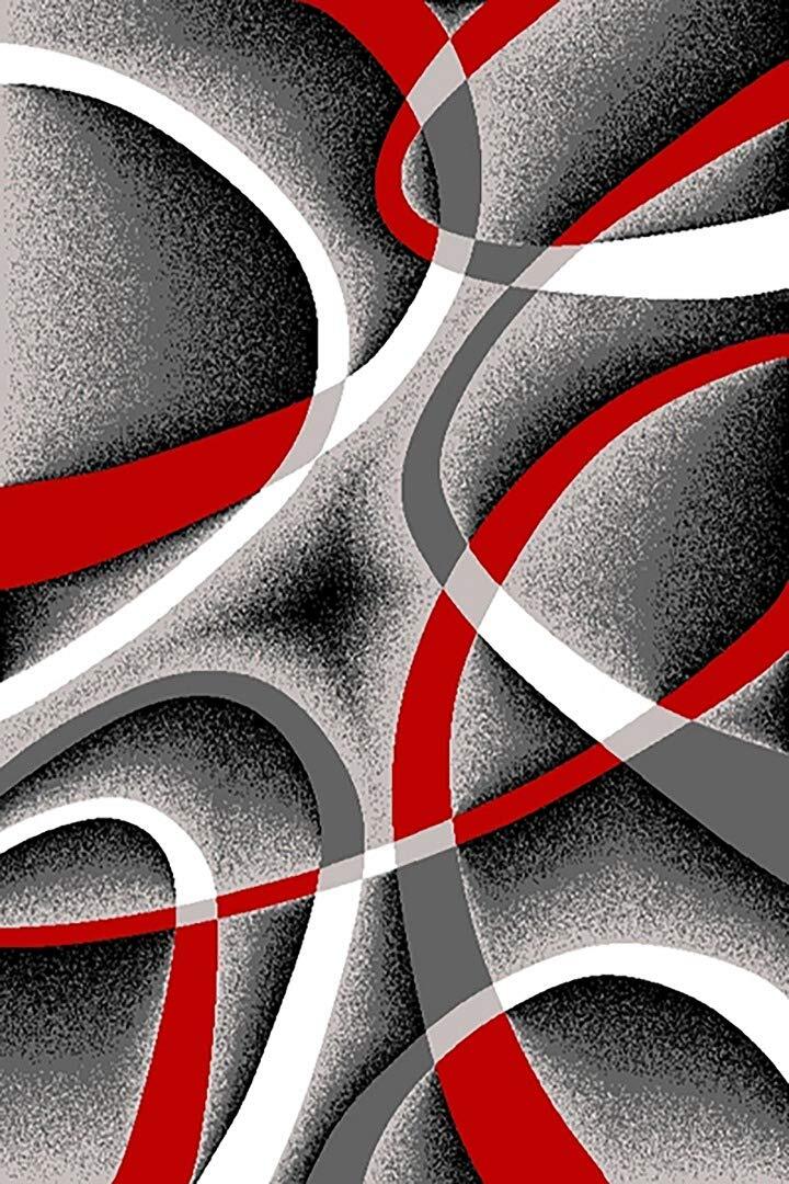 Premium Carved Modern Contemporary Abstract Rug 2305 Red 5’3”x7’6”