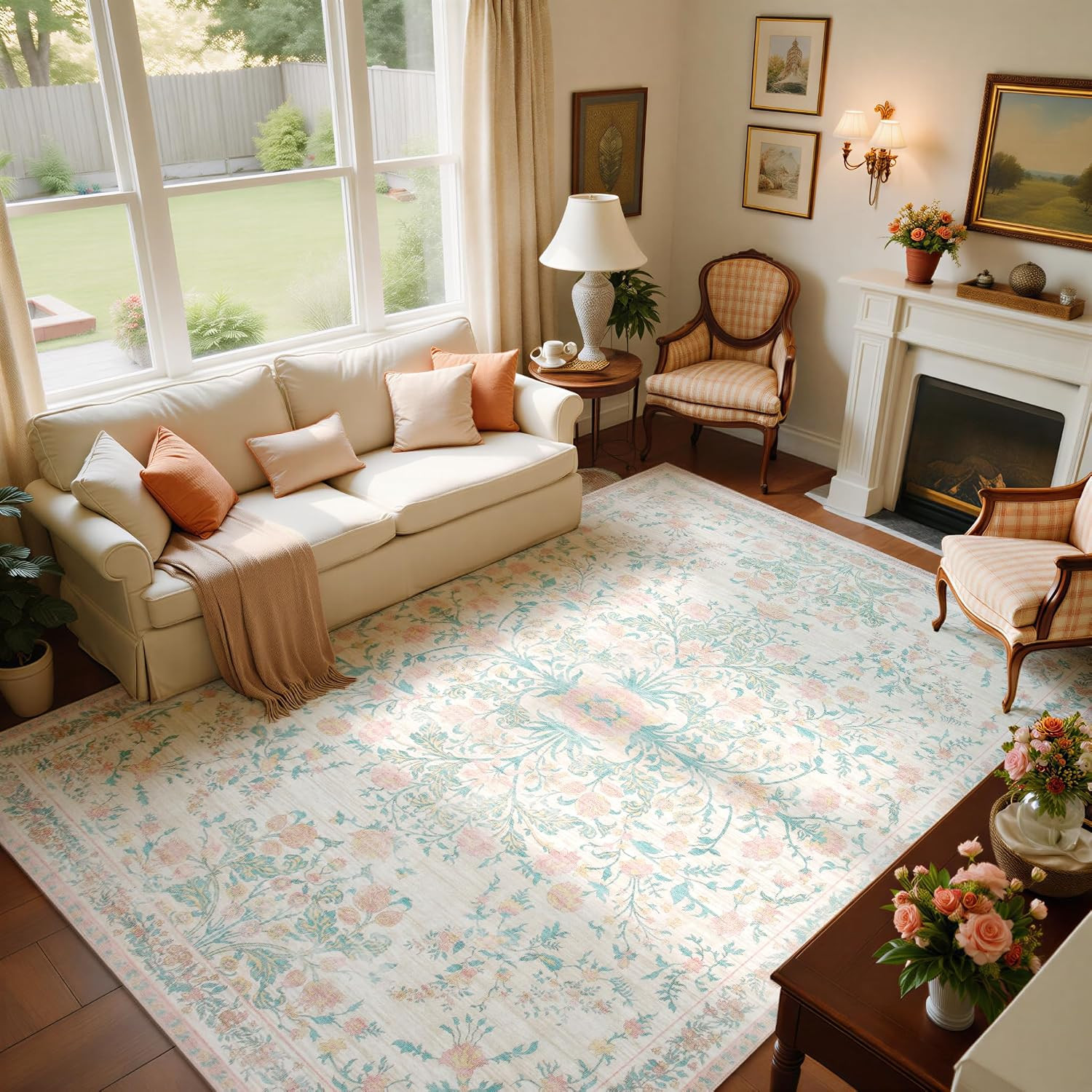 Washable Rugs 8X10 Area Rugs for Living Room,Ultra Soft Faux Wool Retro Carpets,
