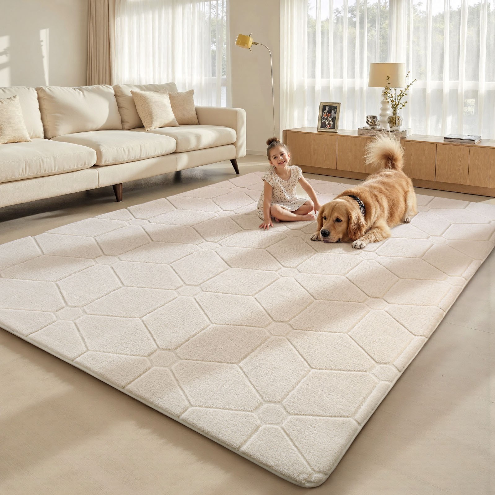 Large Plush Shag Area Rug Jacquard 3D Textured Non-Slip Floor Carpet
