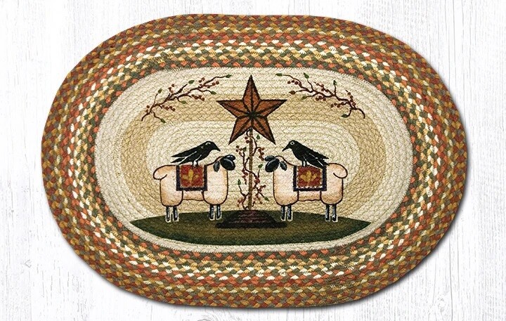Sheep & Barn Stars Rug 20″ x 30″, Earth Rugs, Trees, Primitive Country Farmhouse