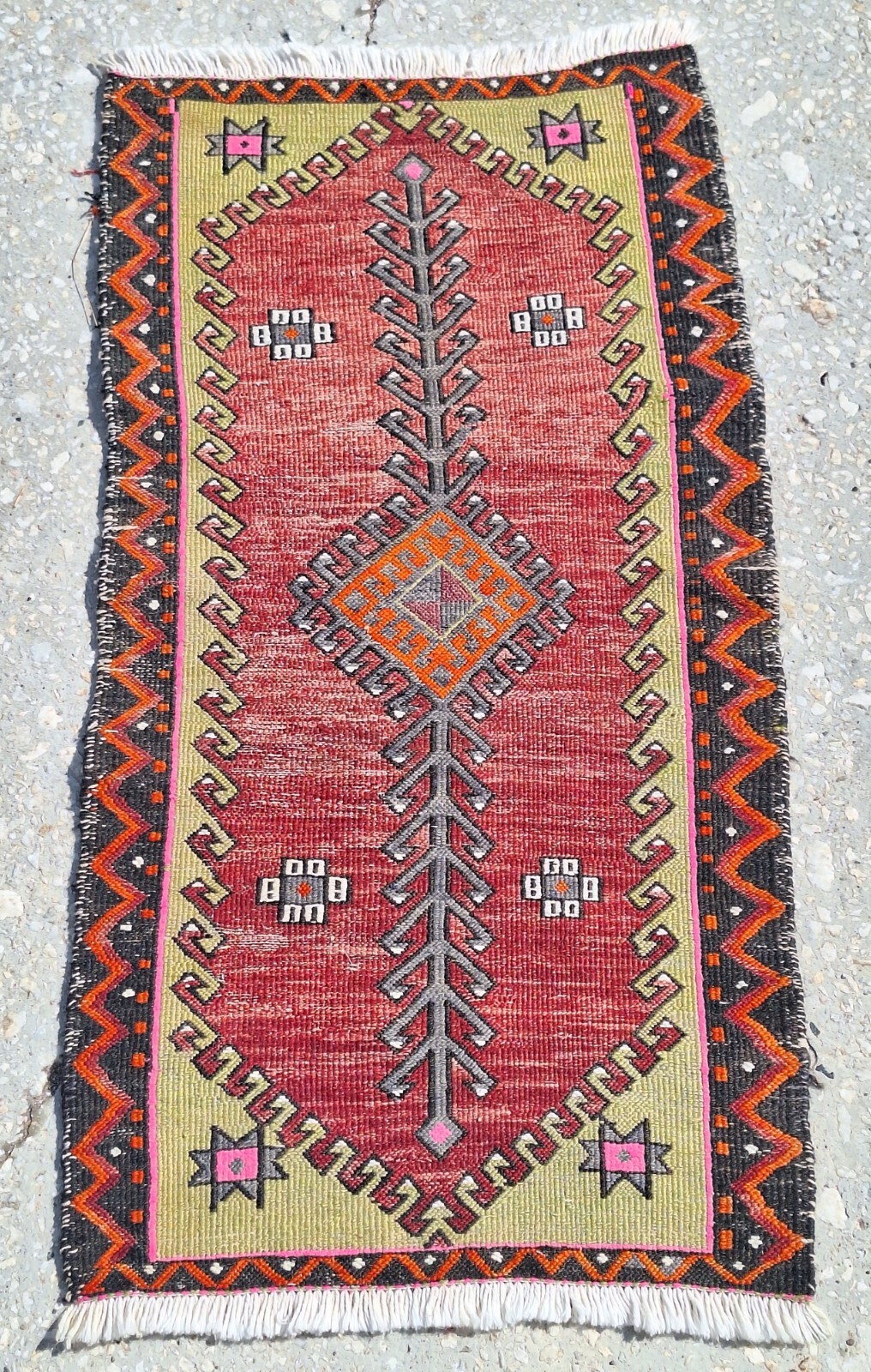 1960s Turkish-Anatolian Vintage HandWoven Small Embroidery Kilim Rug-Village rug
