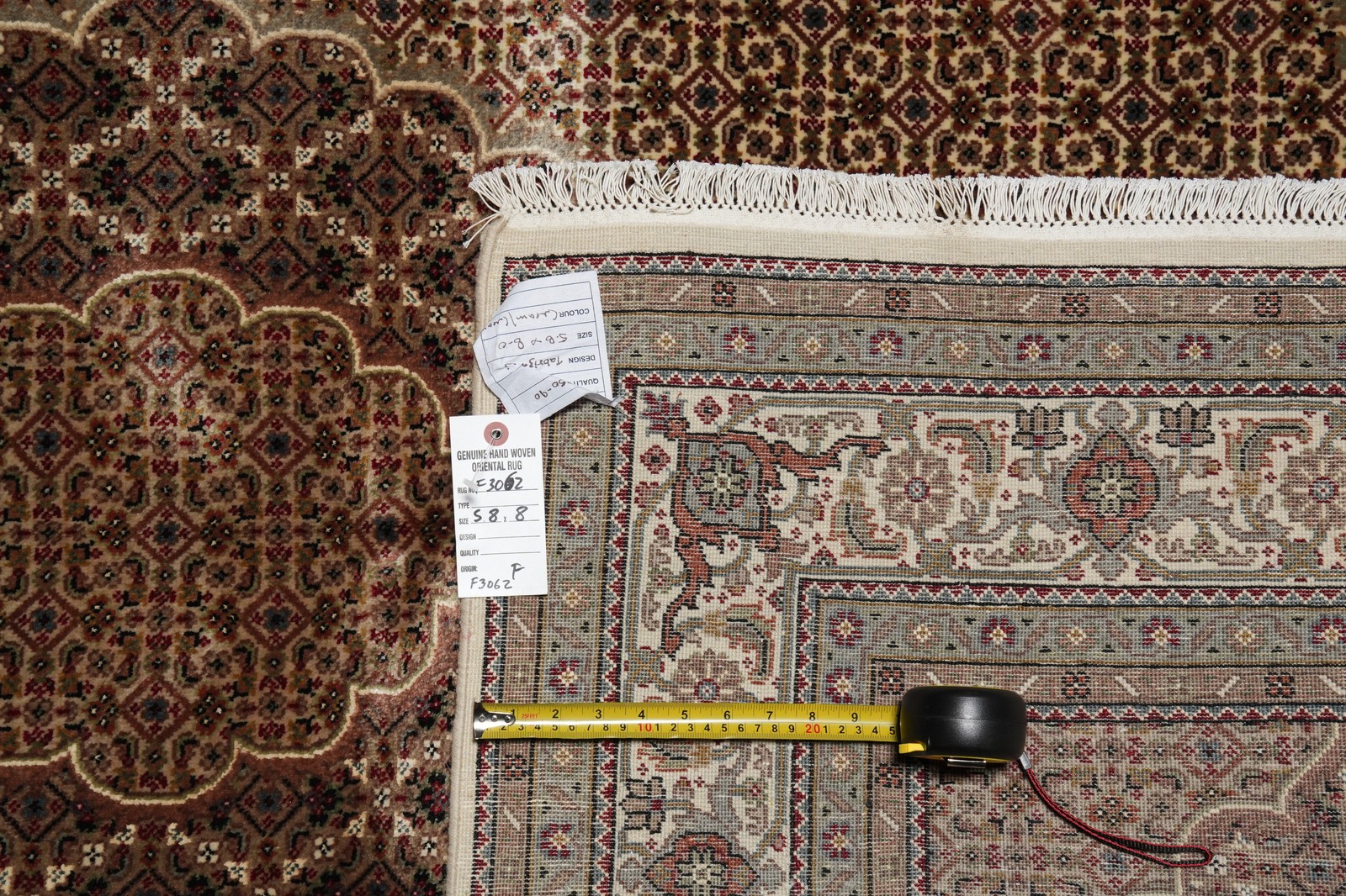 5.8 x 8 Hand-Knotted Wool and Silk Tabriiz Mahii Rug EARTH TONES #F-3062