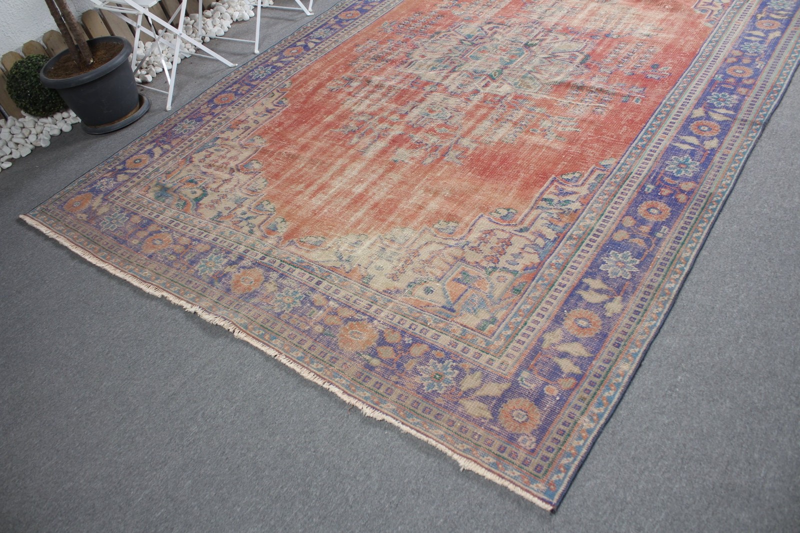 7,3×10,9 ft Vintage Rug, Red Oriental Turkish Rug Wool