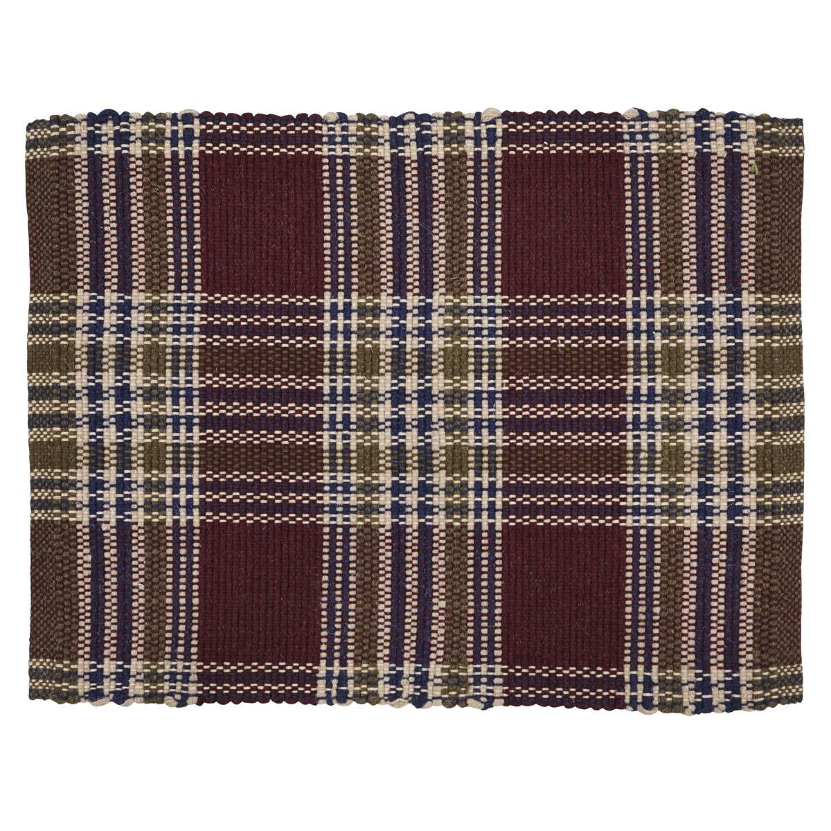 Jackson Wool & Cotton Woven Rug Rectangle 20″ x 30″ By VHC Burgundy Green Navy