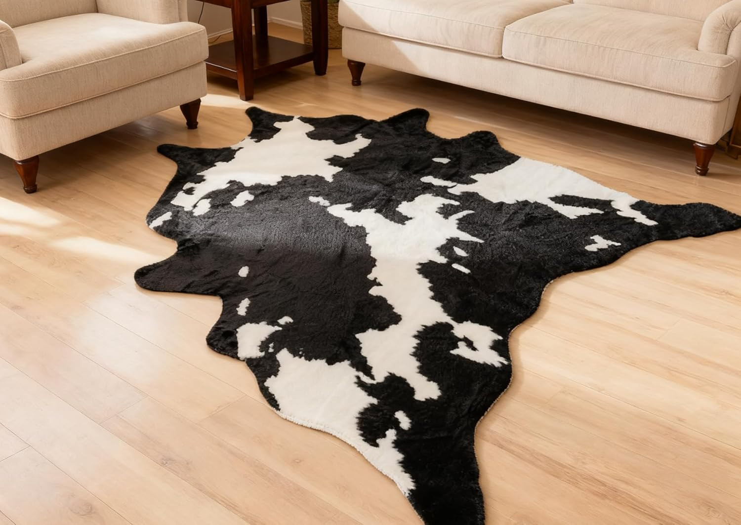 Soft Faux Cowhide Rug for Living Room & Bedroom – 5.2Ft x 7.2Ft Decor