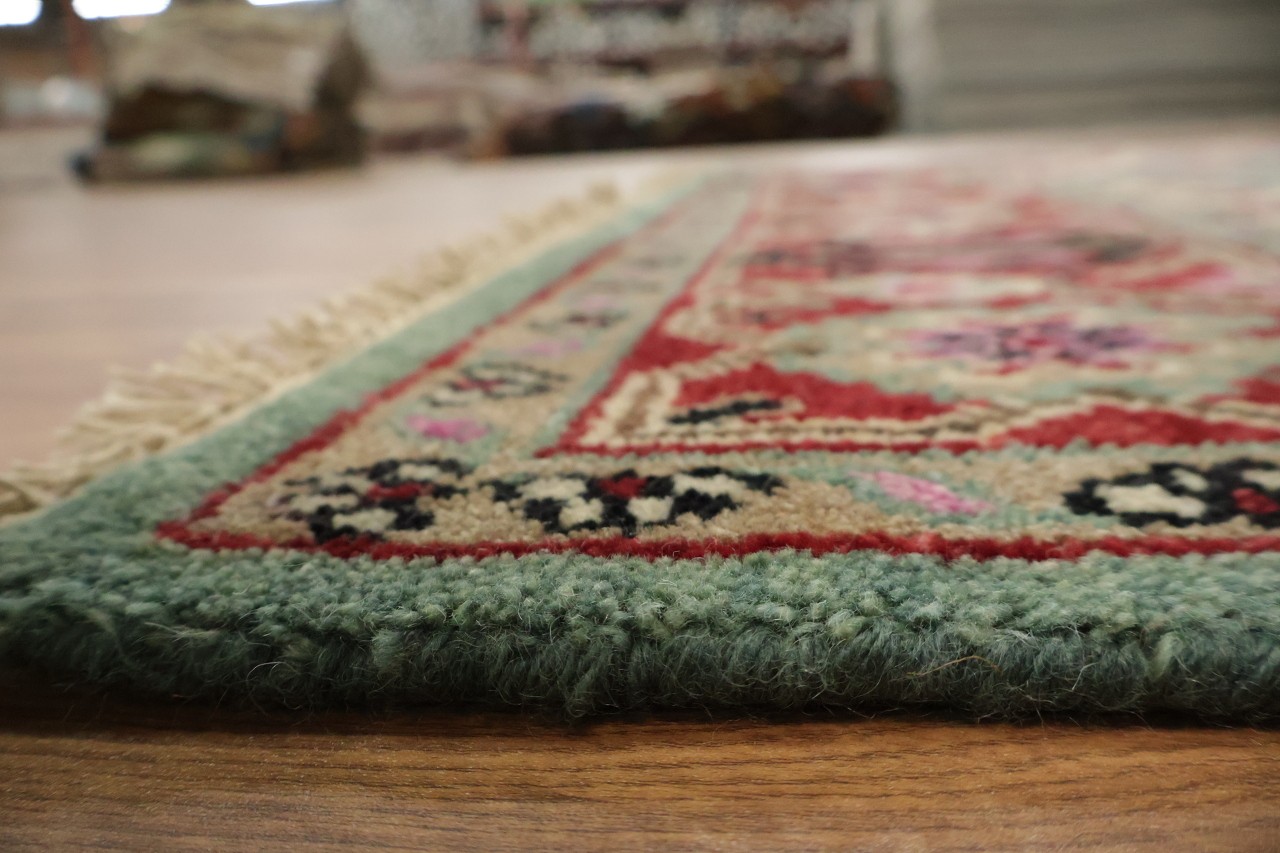 Elegant Turquoise and Coral 6×9 Traditional Hand-Knotted Wool Area Rug
