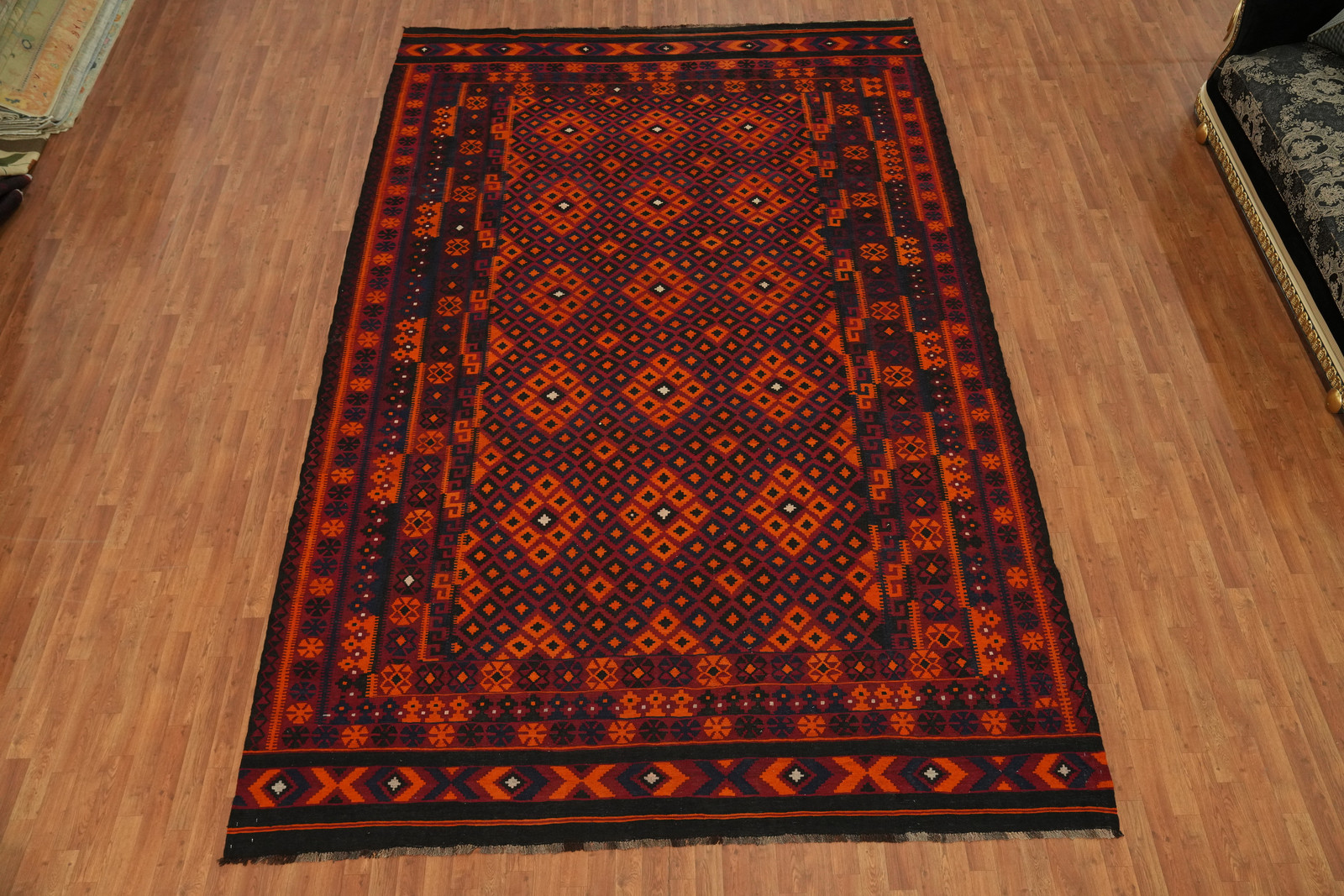 Vegetable Dye Hand Woven Kilim Large Rug 9×15 Ft Tribal Oriental Wool Carpet