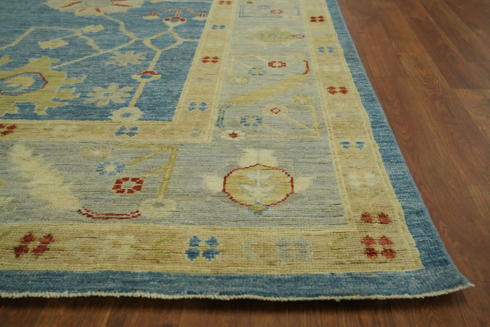 Vegetable Dye Blue Floral Oushak Turkish Living Room Rug 8×10 ft Handmade Wool