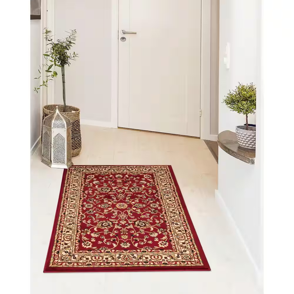 Area Rug Marash Red 31 in x 48 in Traditional Design with Floral Pattern Indoor