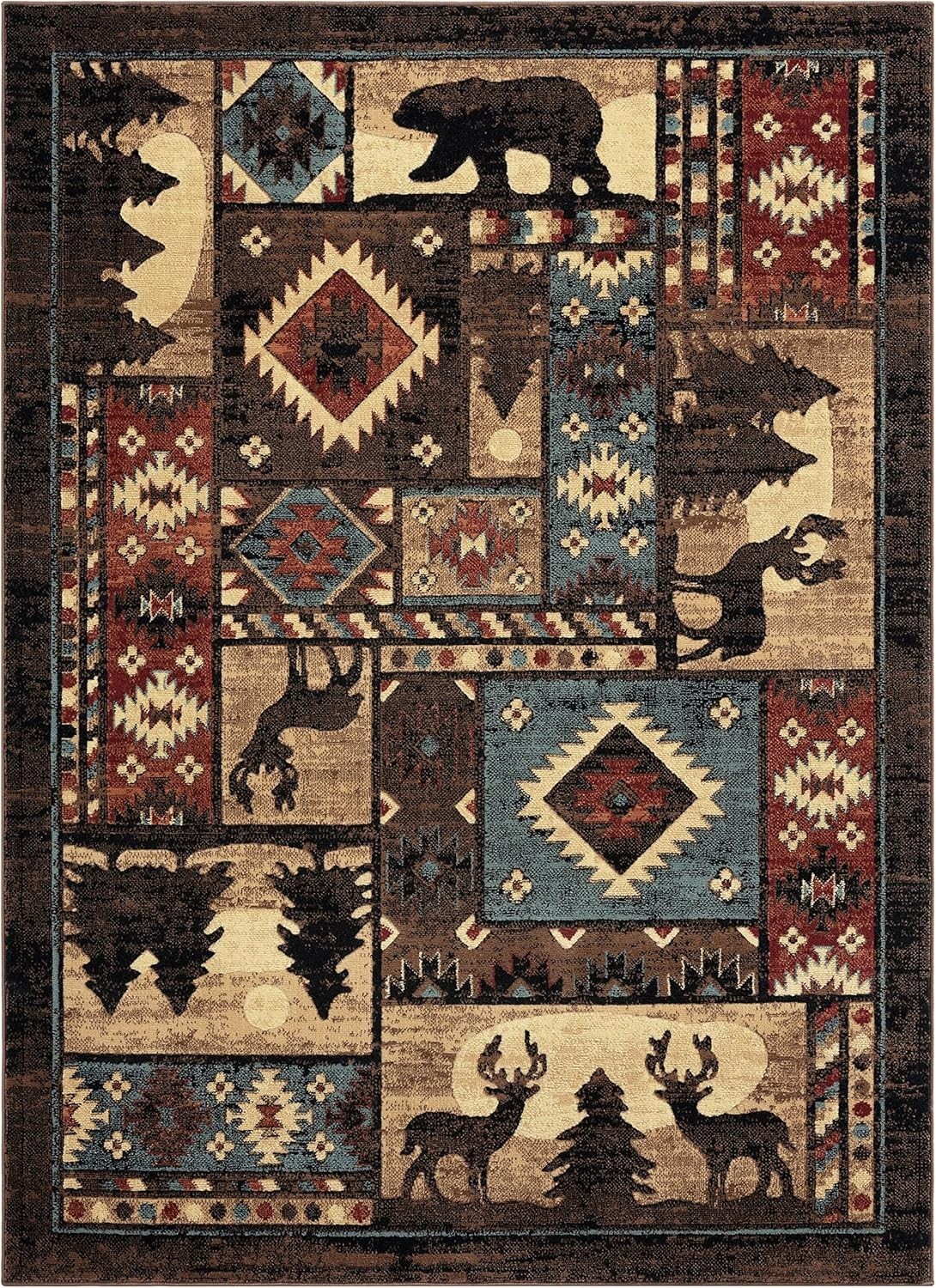 Buffalo Bear Rustic Area Rug 1’10” x 6’10” – Perfect for Living Room or Cabin