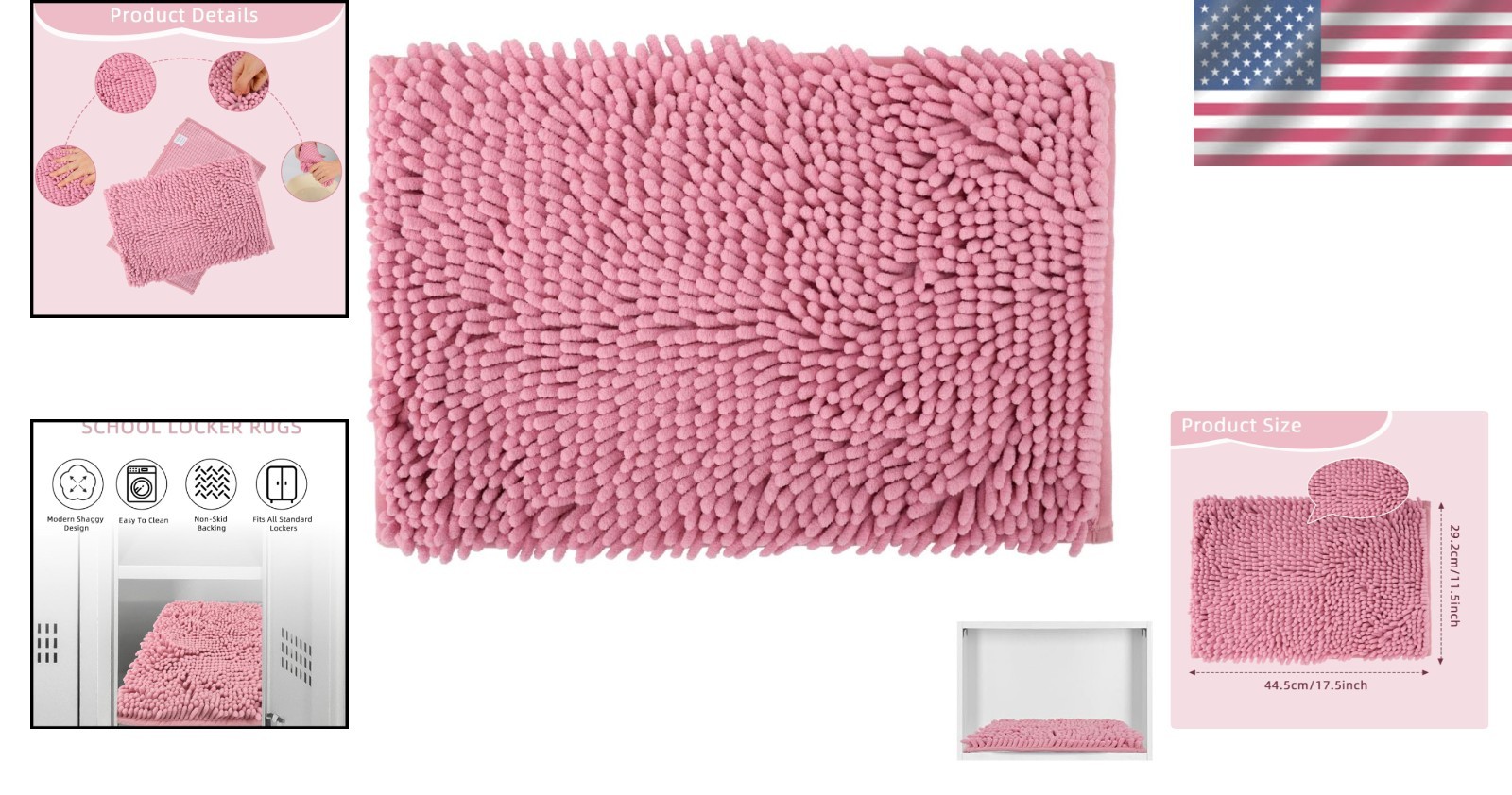 Cozy Chenille Locker Rug in Pink – Perfect Decor for School Lockers, 11.5 x 17.5