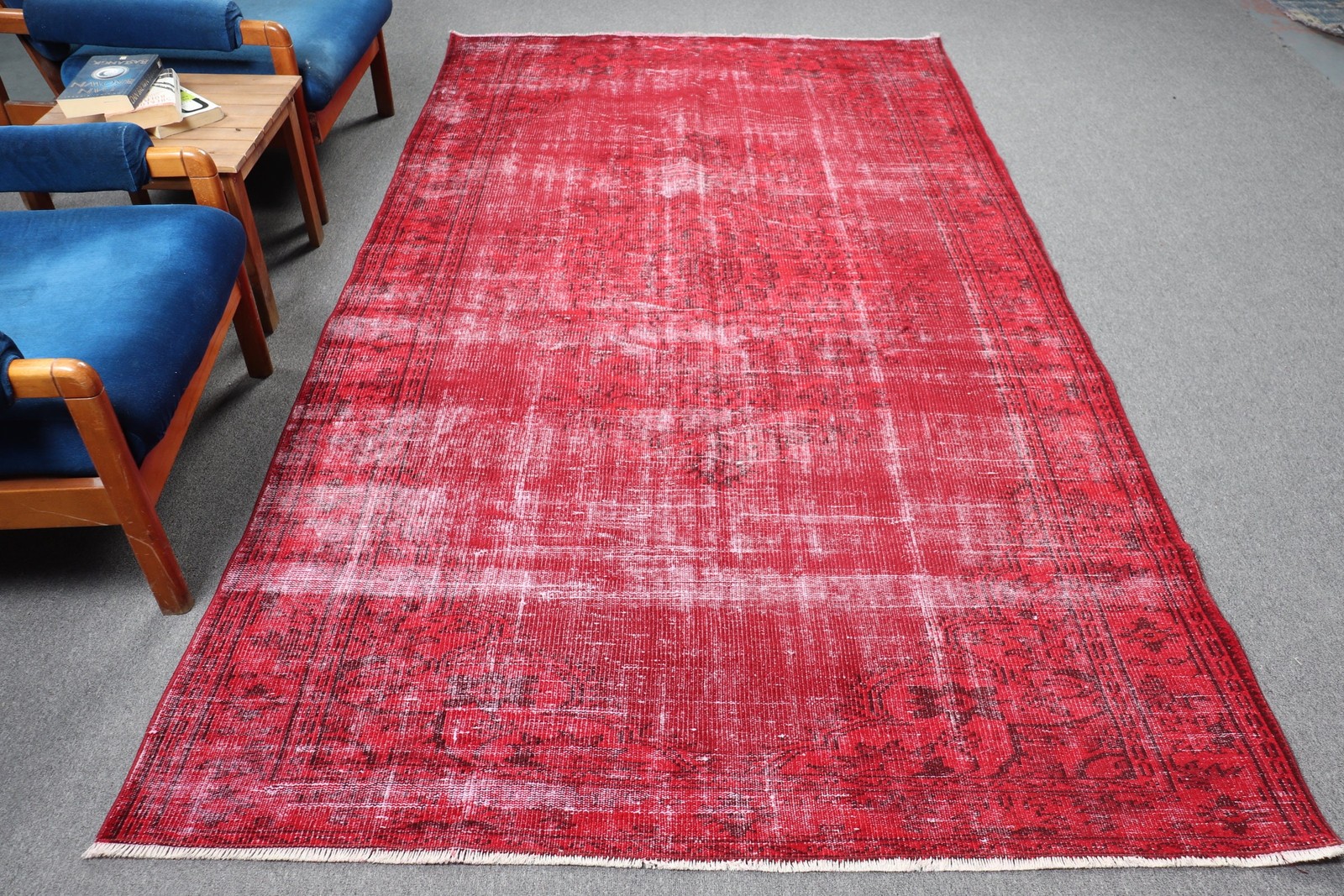 5,4×9,9 ft Turkish Rug, Vintage Large Rug, Red White Ombré Rug
