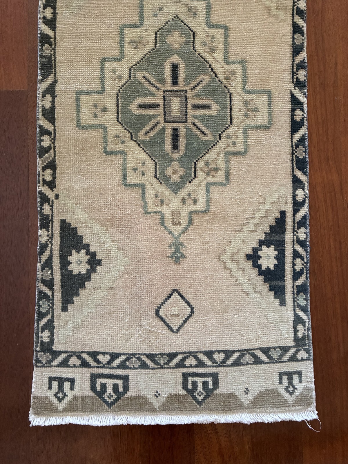 Entryway Small Accent Rug 2×3 Vintage Turkish Oushak Sage Green Wool Mat