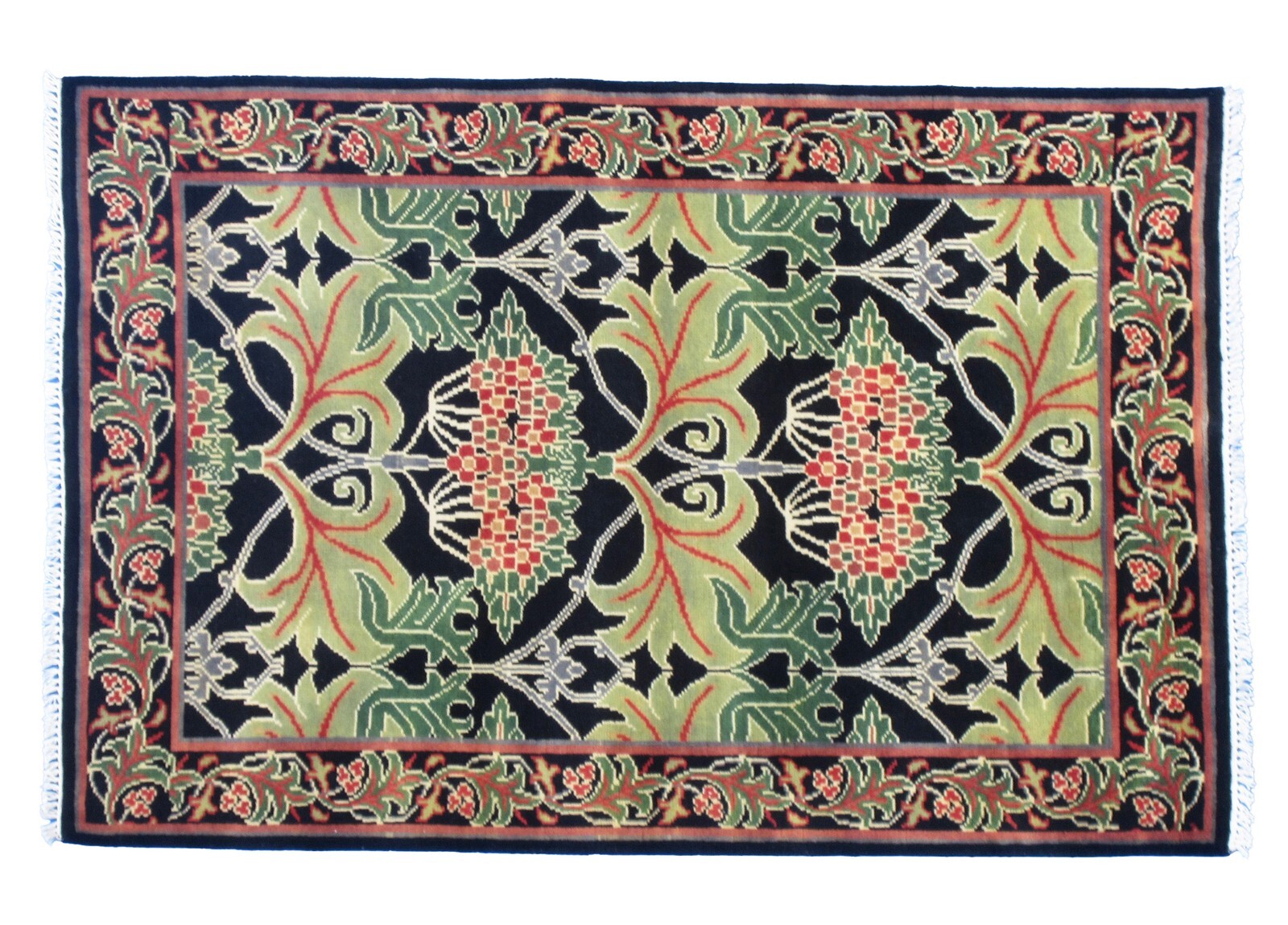 4X6 Black William Morris Inspired Hand Knotted Wool Area Rug Oriental Carpet