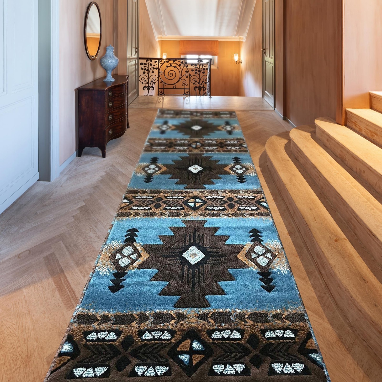 Southwest Tribal Design Area Rug – Soft, Durable, Easy Care Boho Carpet – 2×7 ft