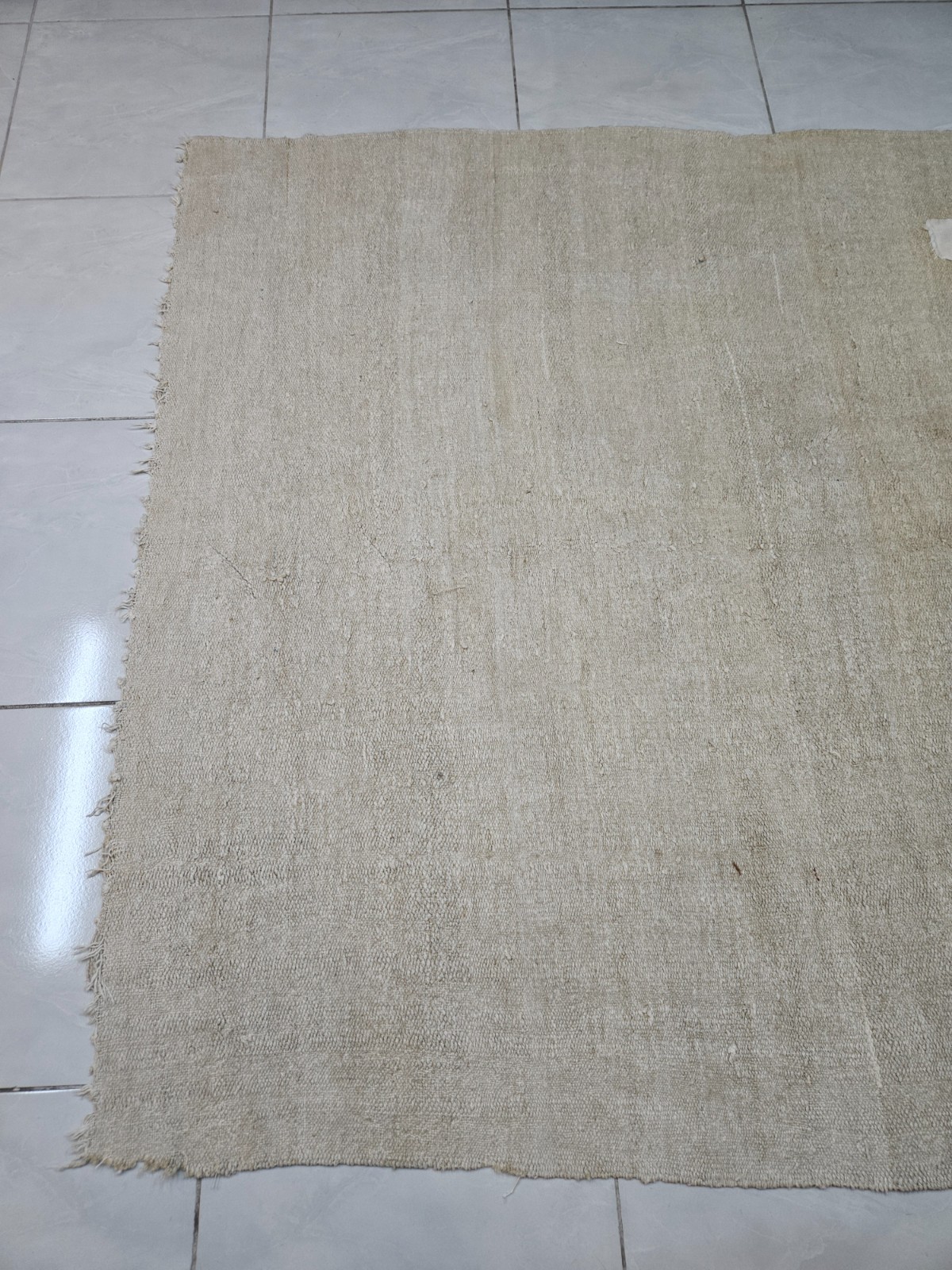 Vintage Turkish Hemp Rug, 5.3 x 7.2 ft White Bohemian Rug, Large Natural Carpet