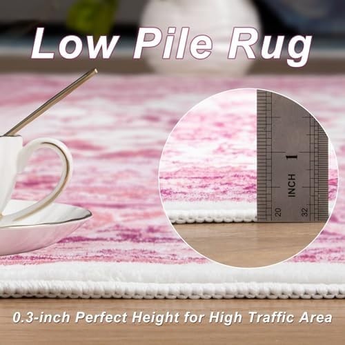 5X7 Bright Pink Area Rug for Living Room, Machine Washable Rugs with Non-Slip Ba