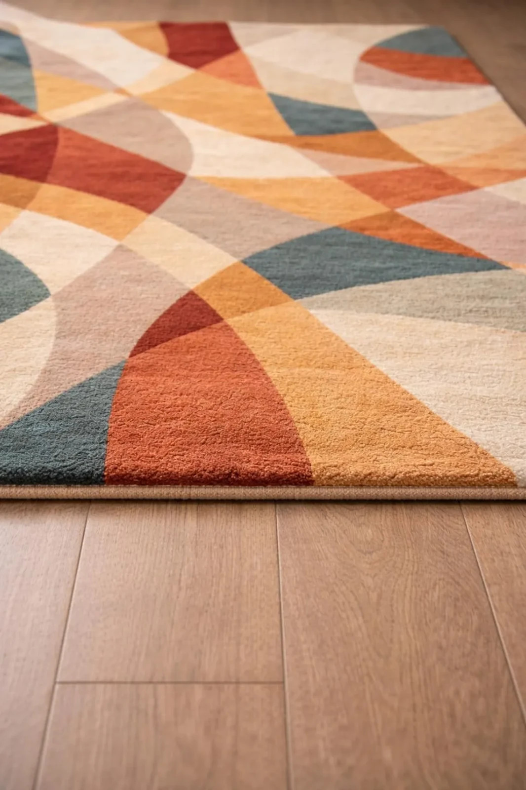 Hand Tufted Wool Rug – Modern Abstract Geometric Terracotta Teal Beige Carpet