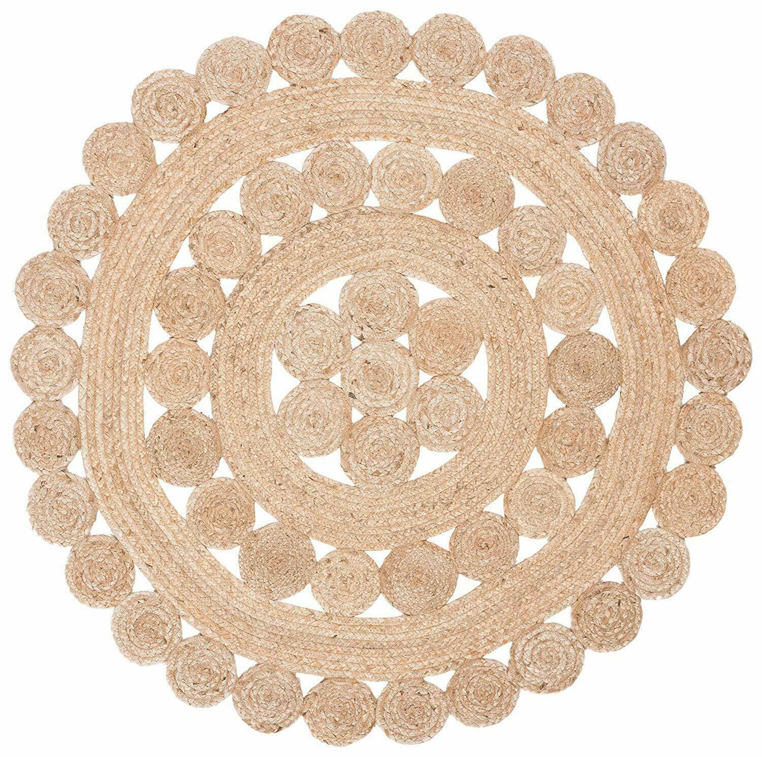 Carpet Rug Natural Jute Braided Reversible Rug Living Modern Rustic Decor Rug