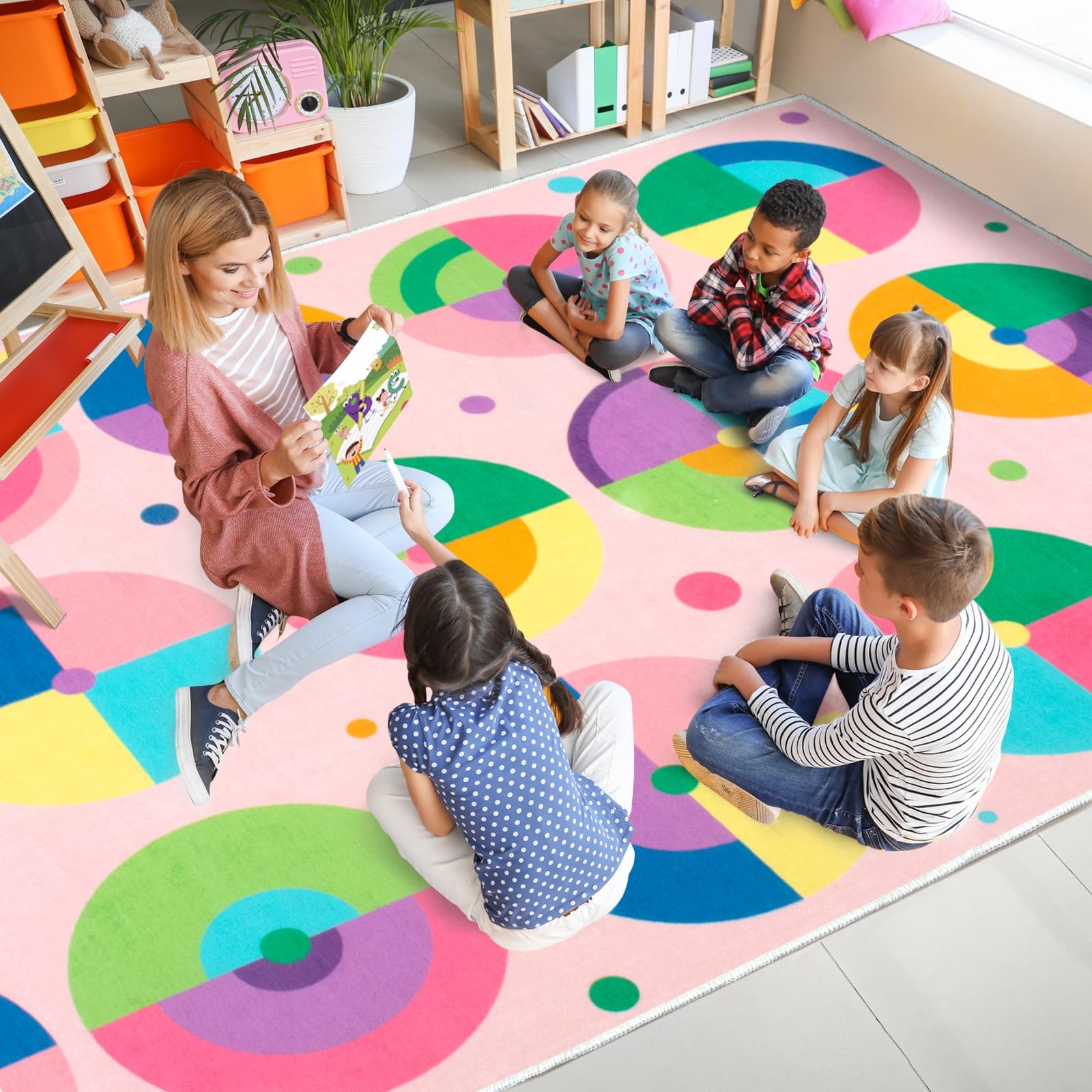 Truqual Classroom Rug 7.6×12 Ft Large Rug for Classroom Elementary, Seating D…
