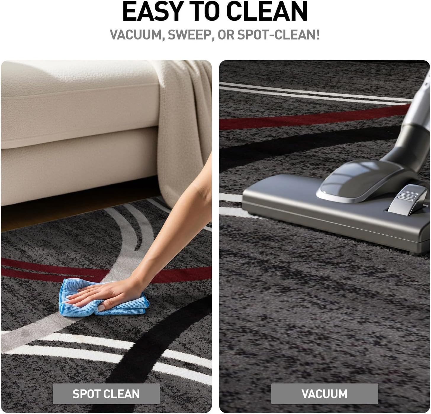 Modern Wavy Circles Design Non-Shedding Accent Rug, Carpet for Entryway or Bathr