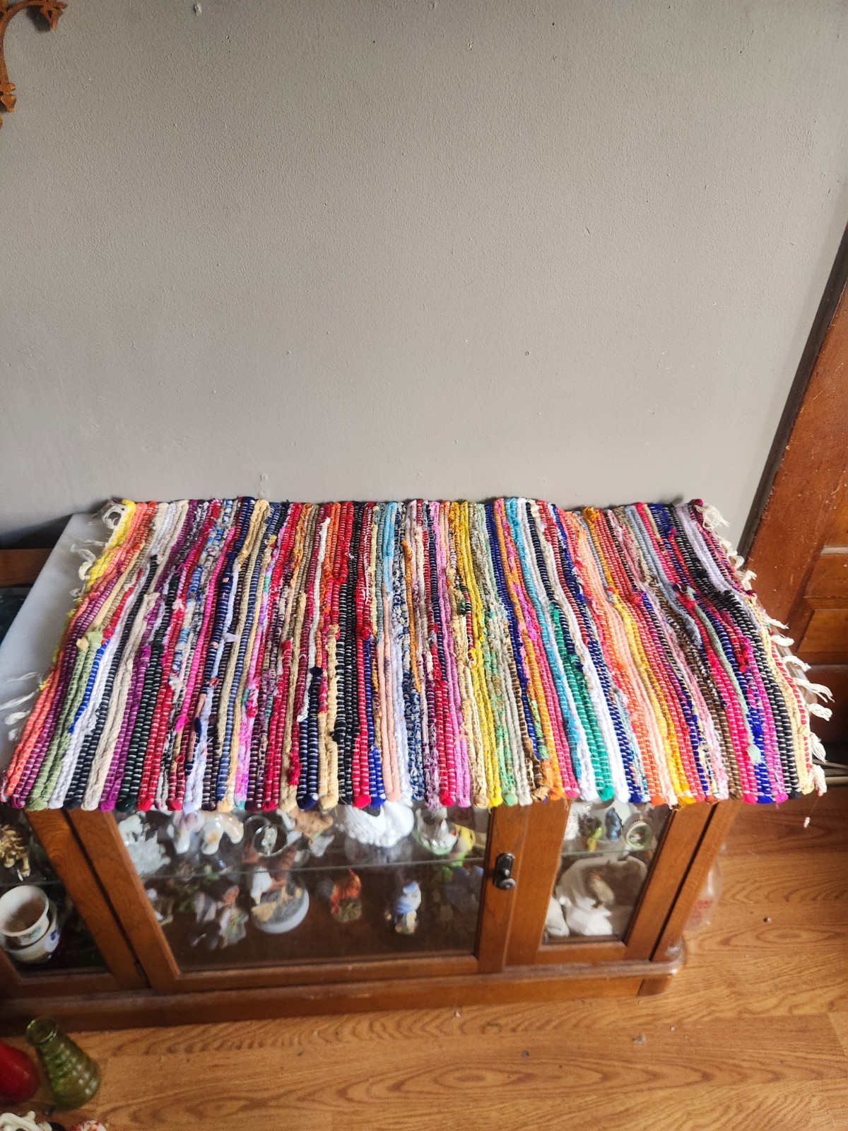 Vintage Handmade Multi Cotton Rug • Made In India • Multicolored • 36″×19½”