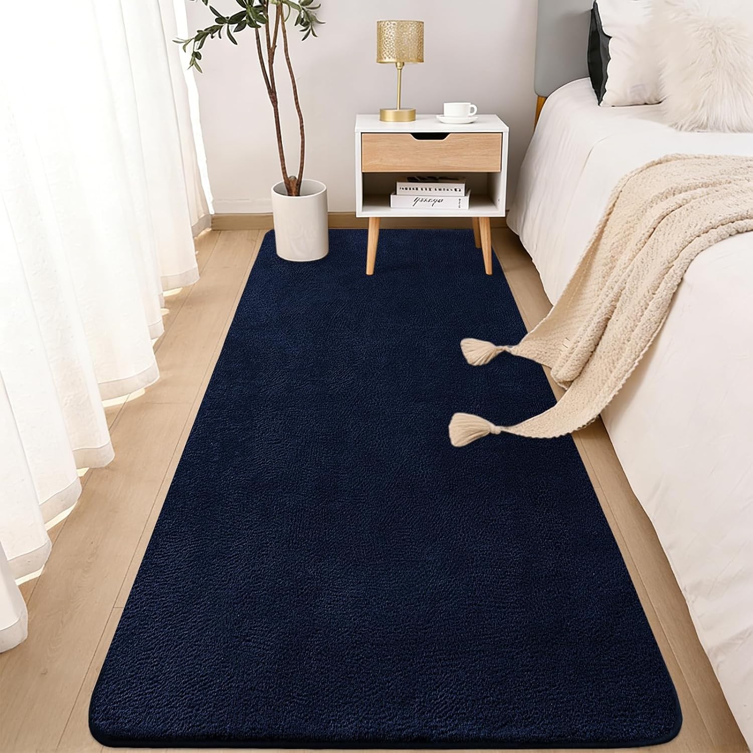 Runner Rugs for Bedroom Living Room, 2X6 Feet Ultra Soft Navy Blue Runner Rug Th