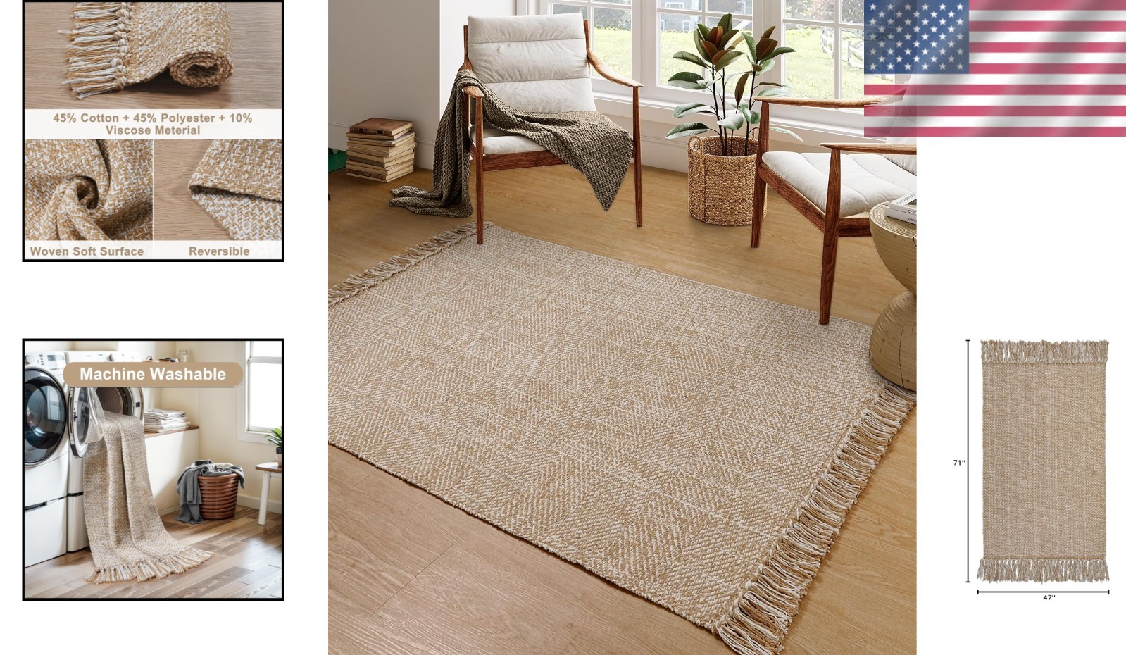 Modern 4′ x 6′ Braided Indoor Accent Rug in Tan/Cream – Perfect for Pets