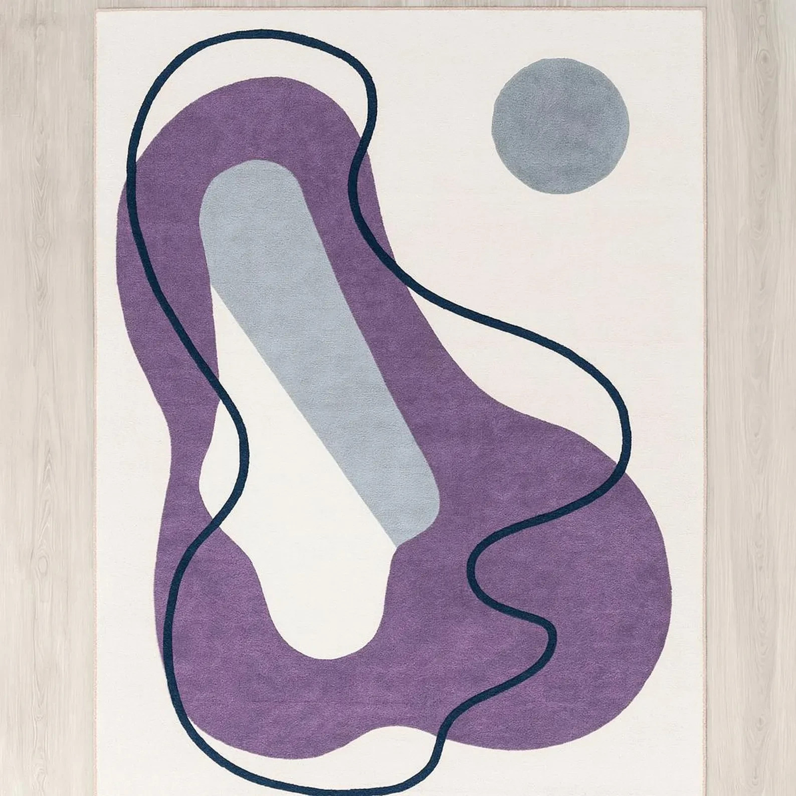 Modern 6×9 Abstract Hand Tufted Wool Rug Purple, Gray & Cream Area Carpet Contem