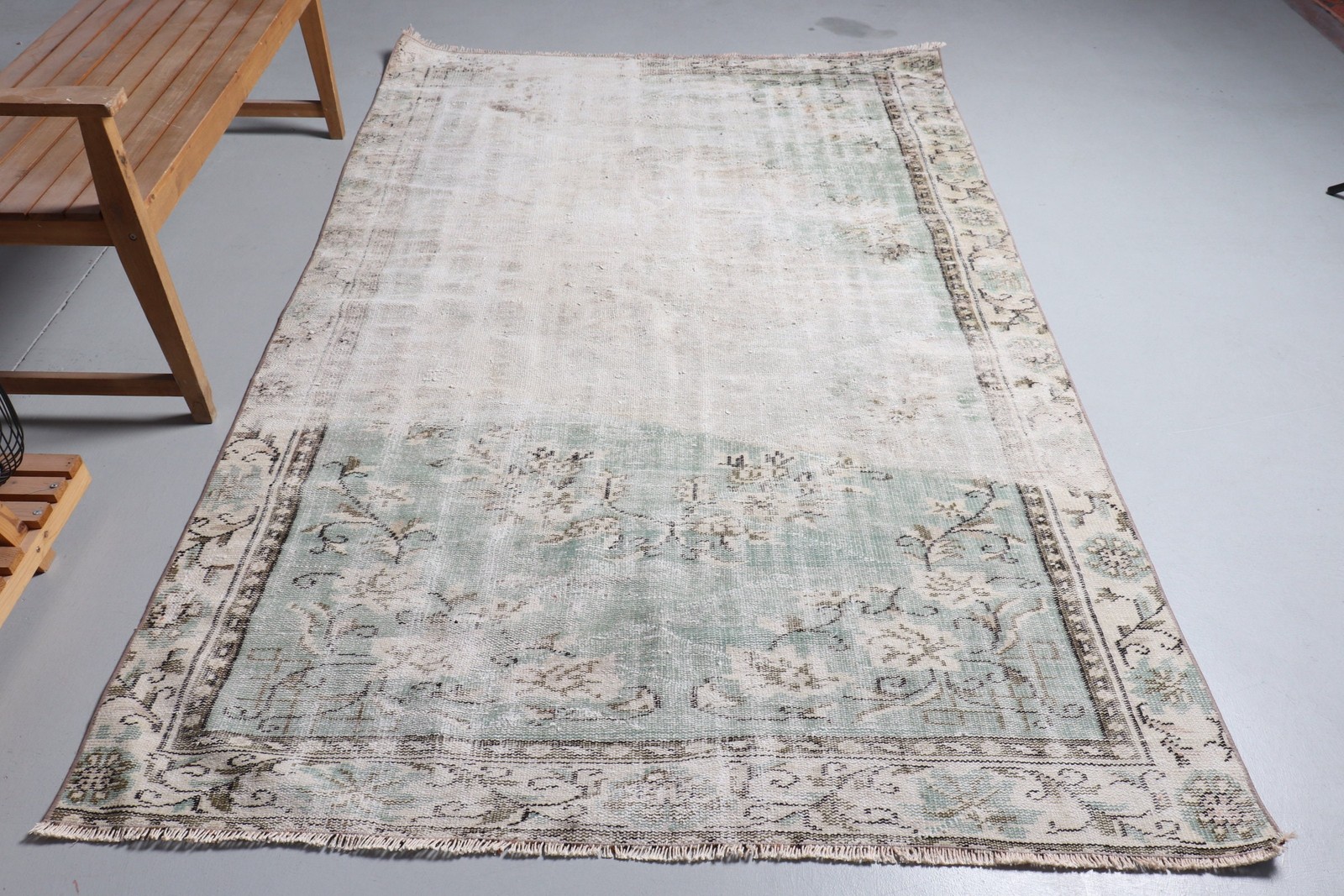 5,4×8,8 ft Rug, Turkish Vintage Rug, White Plants & trees Wool Rug