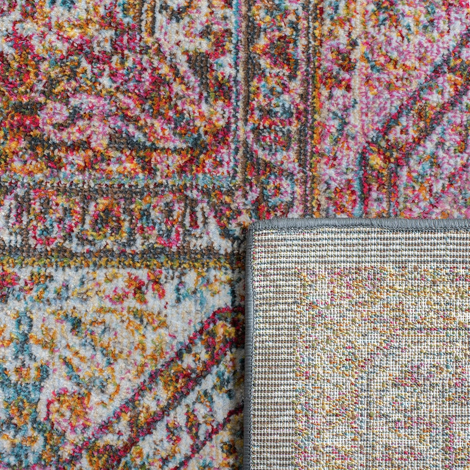 Handmade Boho Chic 6’7″ Square Area Rug – Ivory & Fuchsia for High Traffic Areas