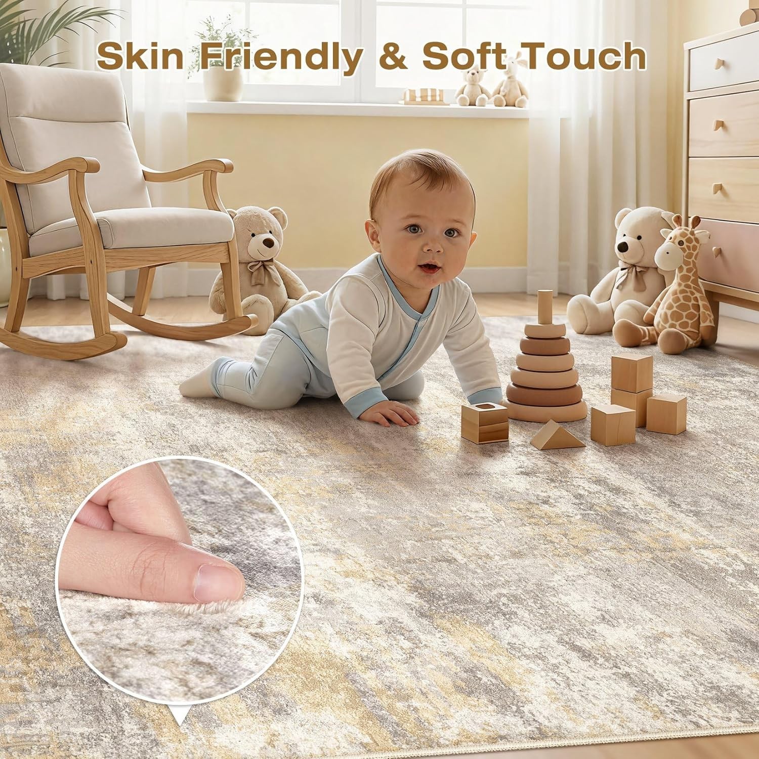 5×7 Area Rug for Living Room Large Modern Neutral Abstract Rugs Washable