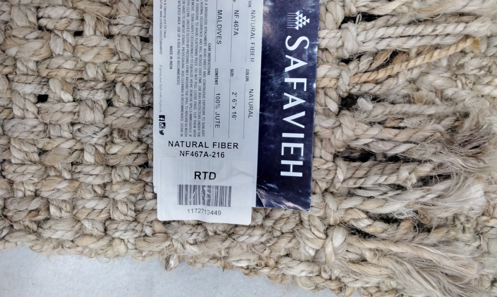 NATURAL 2′-6″ X 16′ Pulled Threads Rug, Reduced Price 1172713449 NF467A-216
