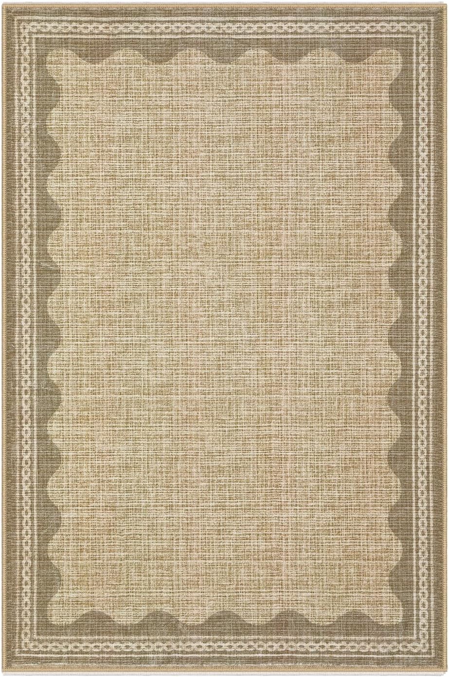 Scalloped Rug 2×3 Rugs for Entryway, Digital Print Solid Jute Rugs Small Area