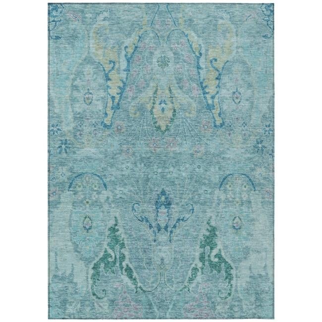3×5 ft. Blue Pale Aqua & Artichoke Green Floral Washable Transitional Indoor …