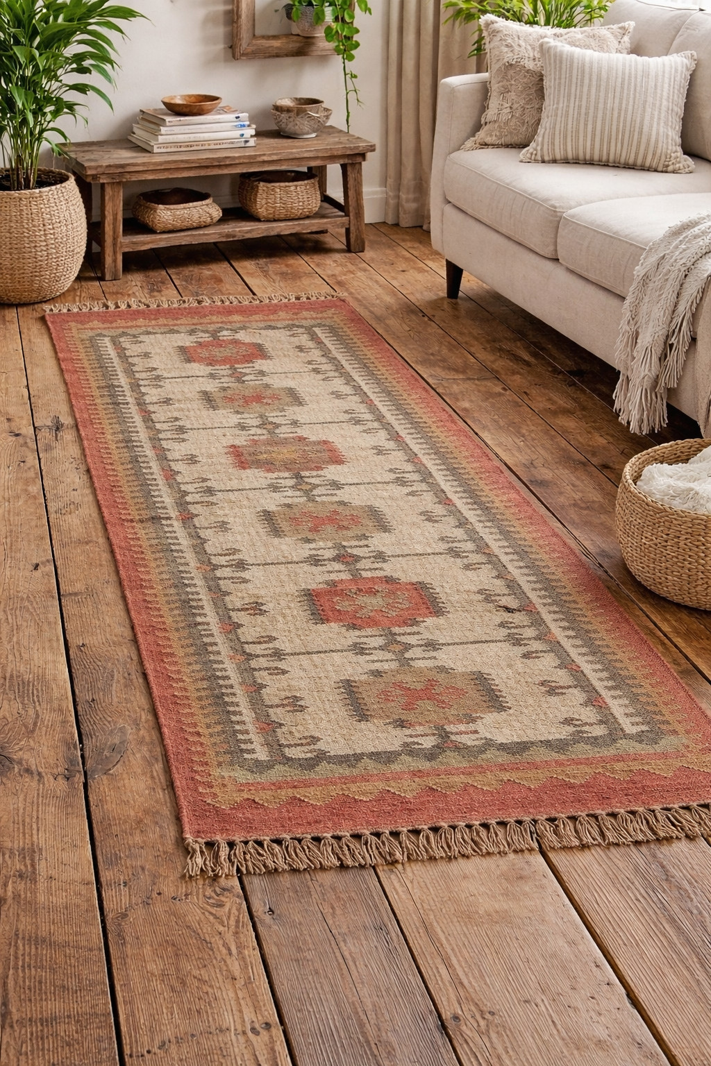 Handmade Kilim Area Rug Wool Jute Rectangle Tribal Vintage Look Flat Boho Carpet