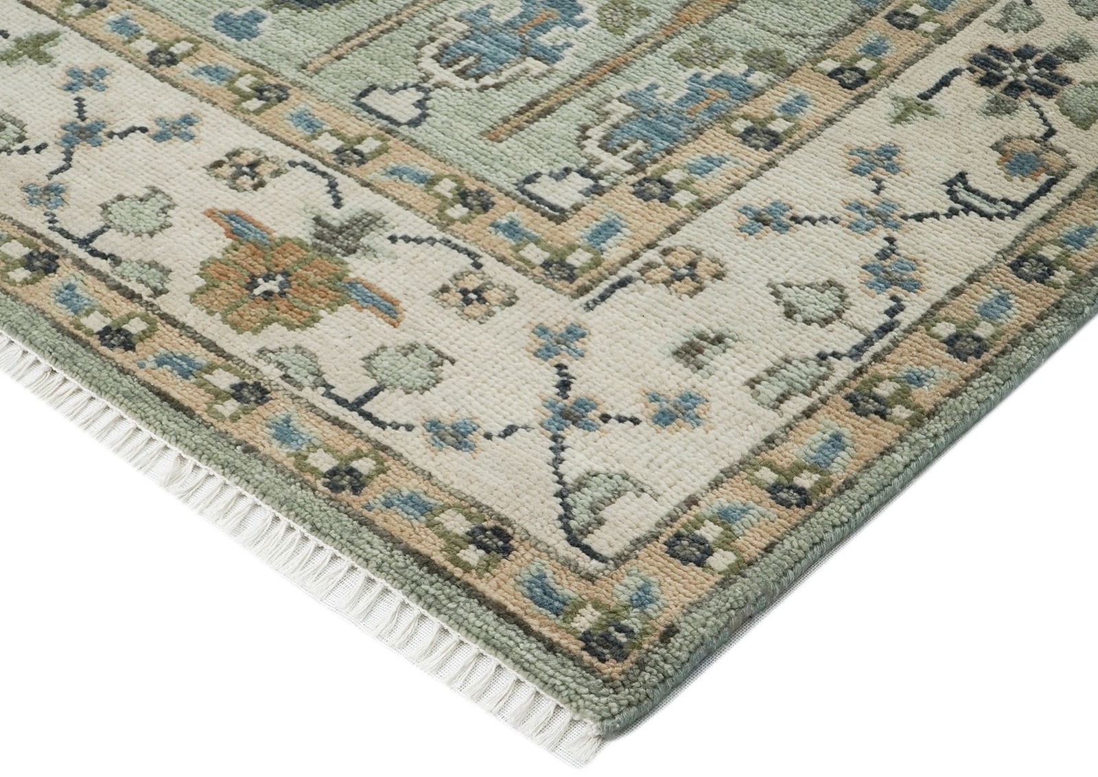 10×14 Hand Knotted Wool Celadon Oushak Transitional Rug