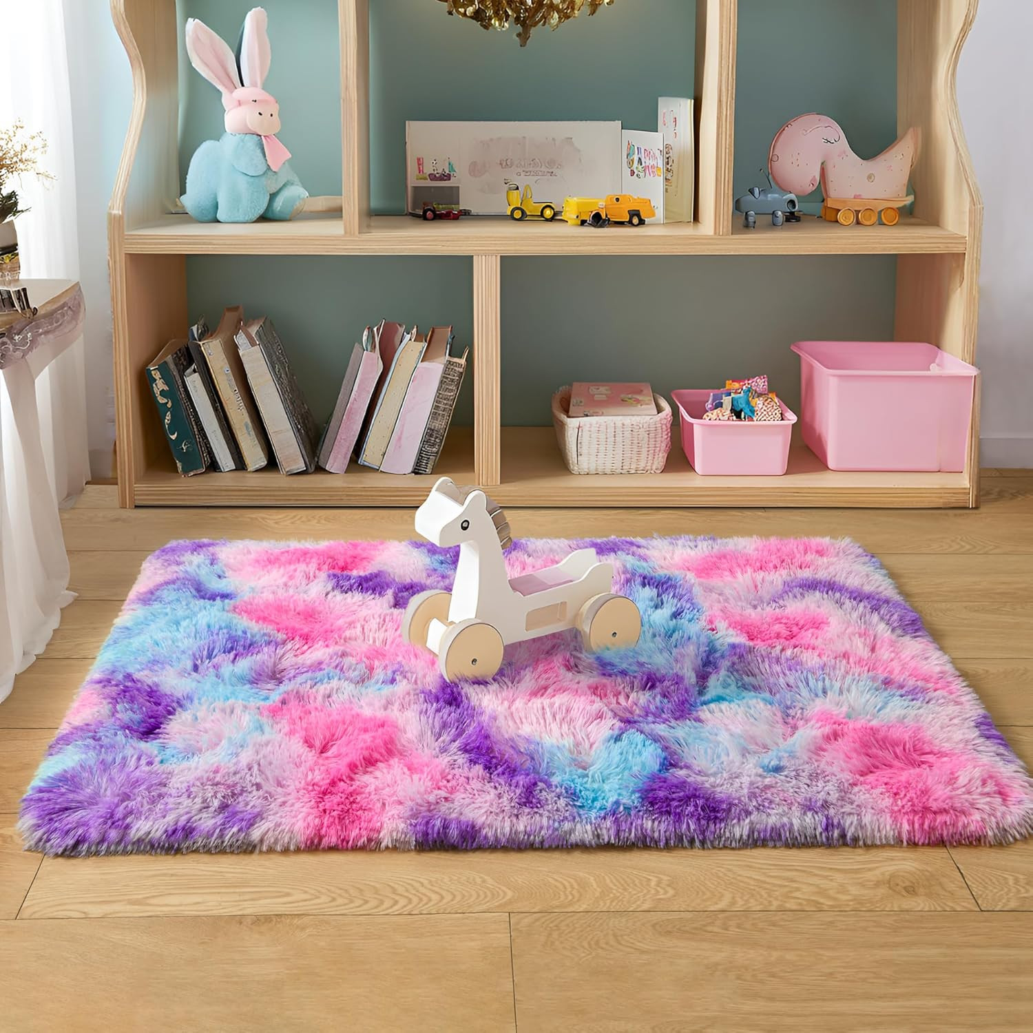 Soft Rainbow Rug for Girls Room, Cute Fluffy Girls Bedroom Rug, 2X3 Feet Shaggy