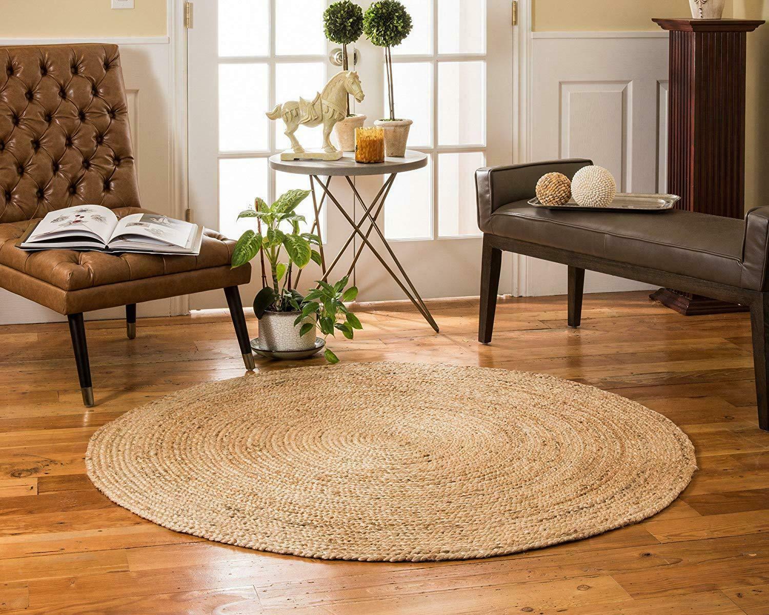 Round Rug Jute Natural Floors Handmade Natural Feet Area Carpet Reversible Rug