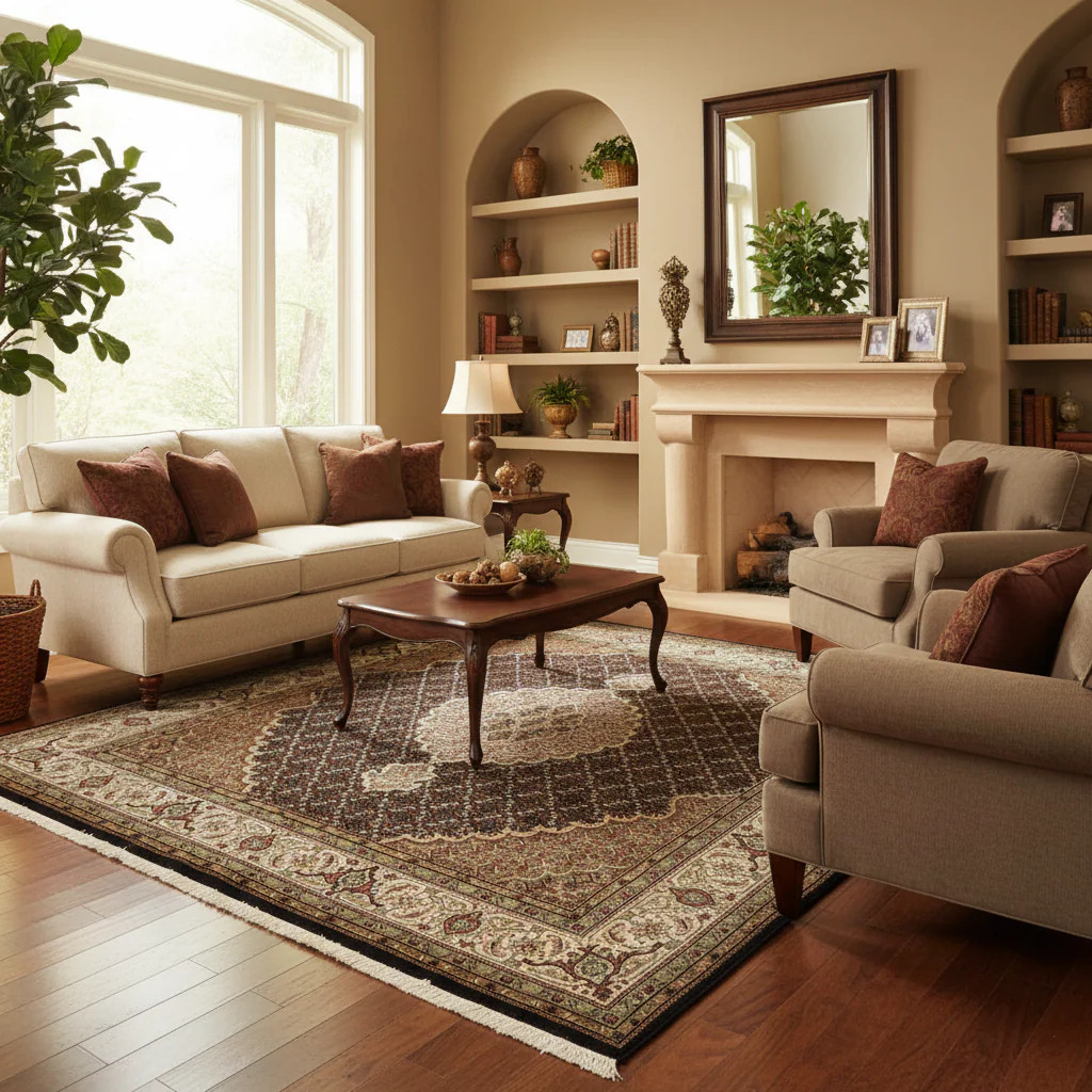 6.5 x 6.8 SQUARE Hand-Knotted Wool and Silk Mahii Tabriiz Rug #F-3064