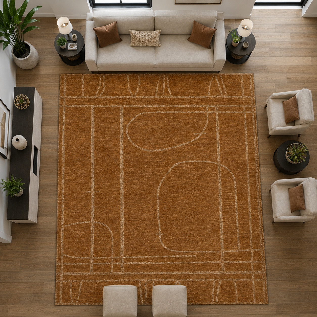 Hand Tufted Wool Area Rug Modern Abstract Brown Carpet Living Room Custom Size