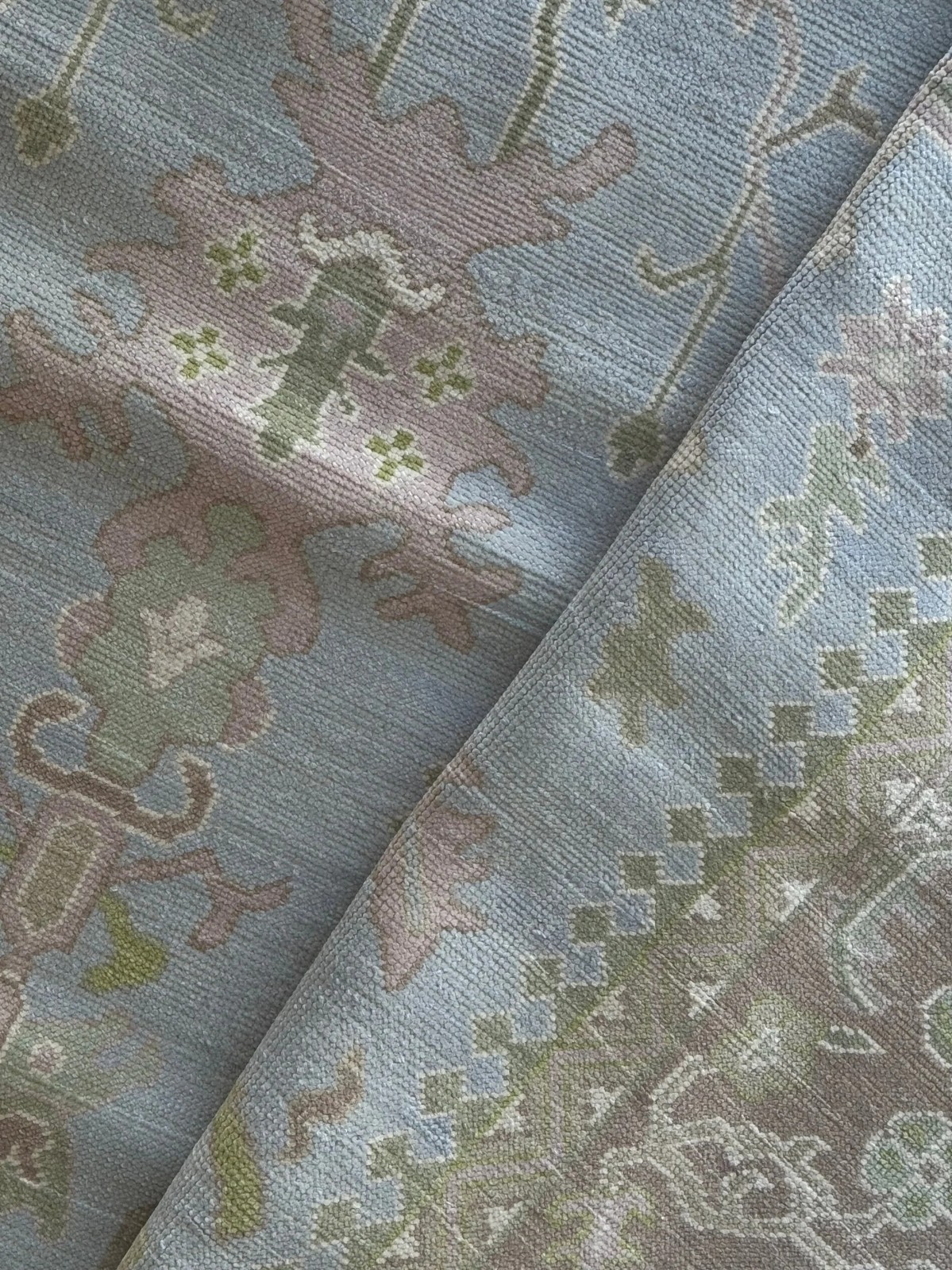 Vintage Oushak Rug 8×10 Handmade Turkish Wool Area Rug Pastel Blue Beige