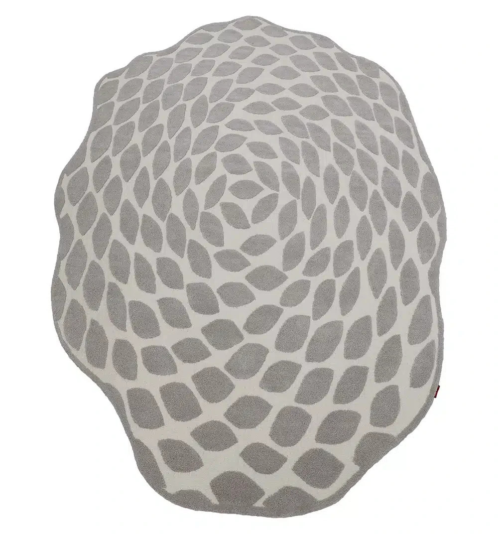 Modern Leaf Pattern Area Rug 5x8FT Irregular Shape Hand Tufted Carpet Gray Crea