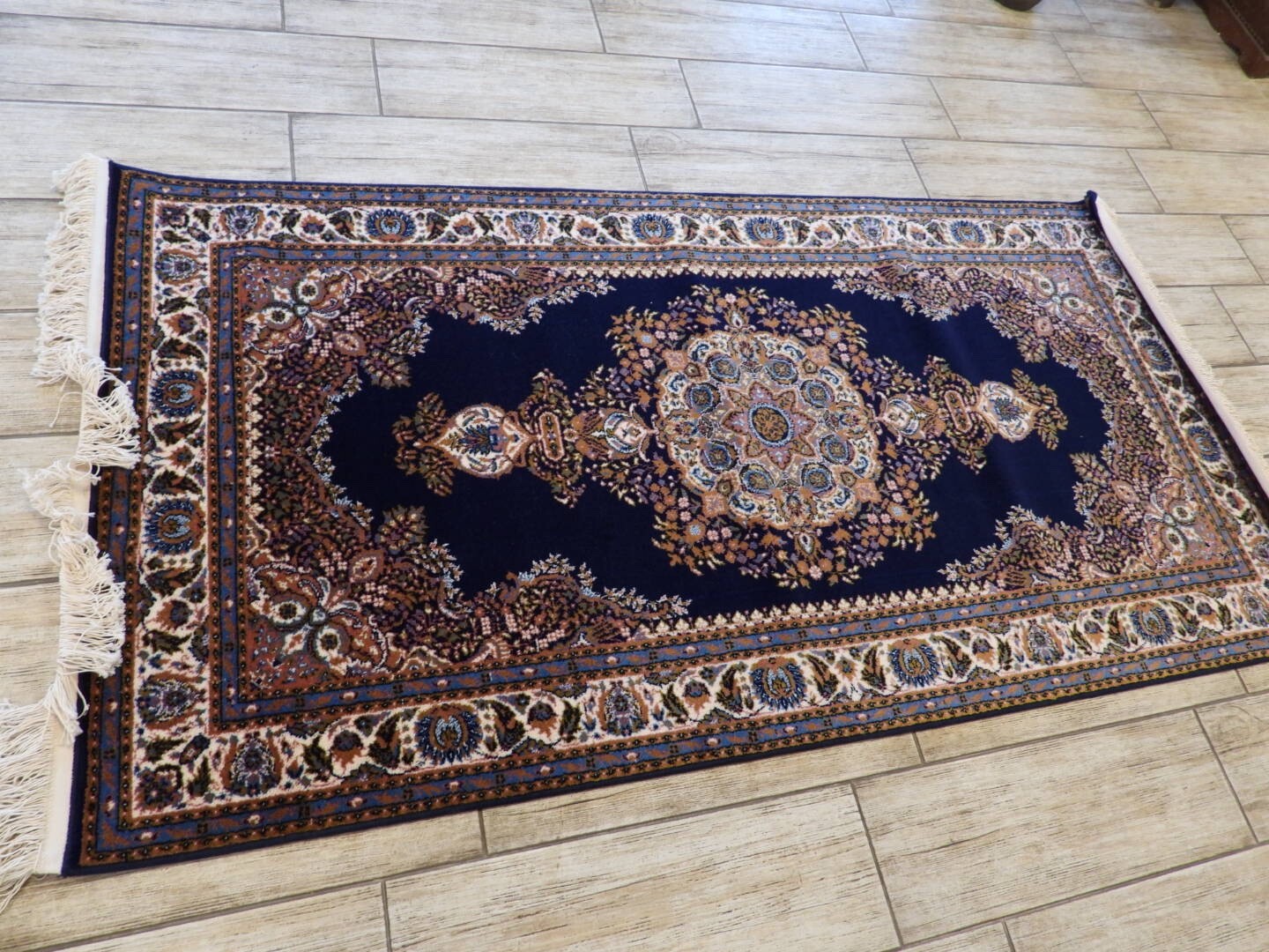 Navy Blue Turkish Oriental Machinemade Rug 100×200 Cm